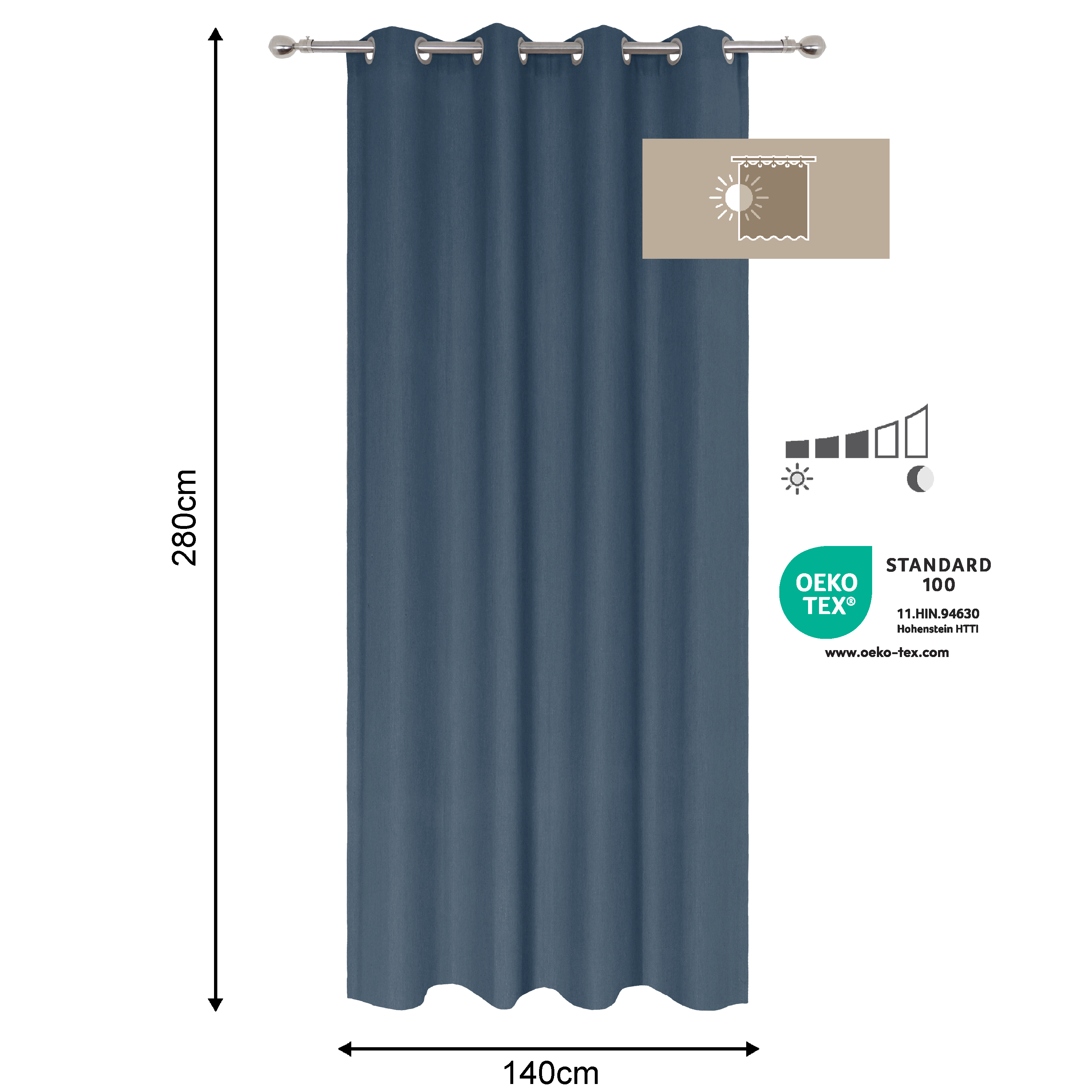 Rideau tamisant, Kalpe coton, bleu H.280 x l.140 cm INSPIRE - 2