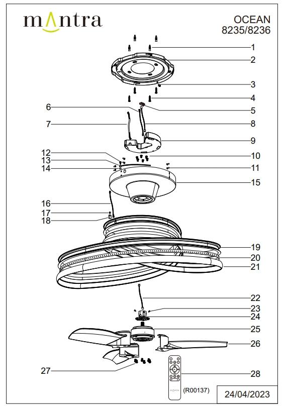 Ventilateur de plafond LED, Ocean, 78 cm, MANTRA, noir et hêtre - 7