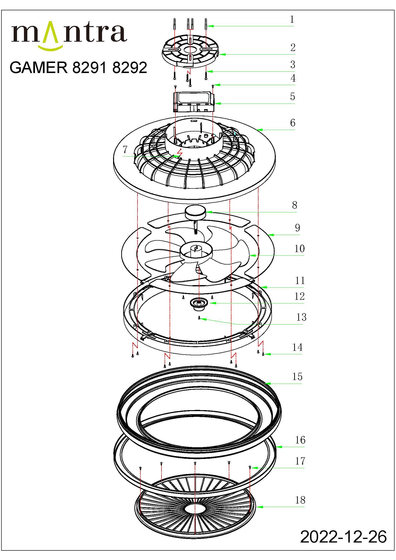 Ventilateur de plafond LED, Gamer, 46.6 cm, MANTRA, noir - 6