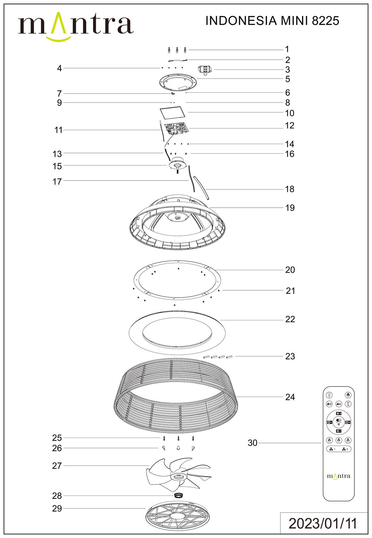 Ventilateur de plafond LED, Indonesia mini IP44, 56 cm, MANTRA, bois - 7