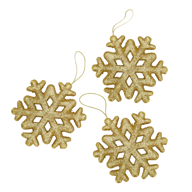 Zawieszki śnieżynki 10cm 3szt. złote