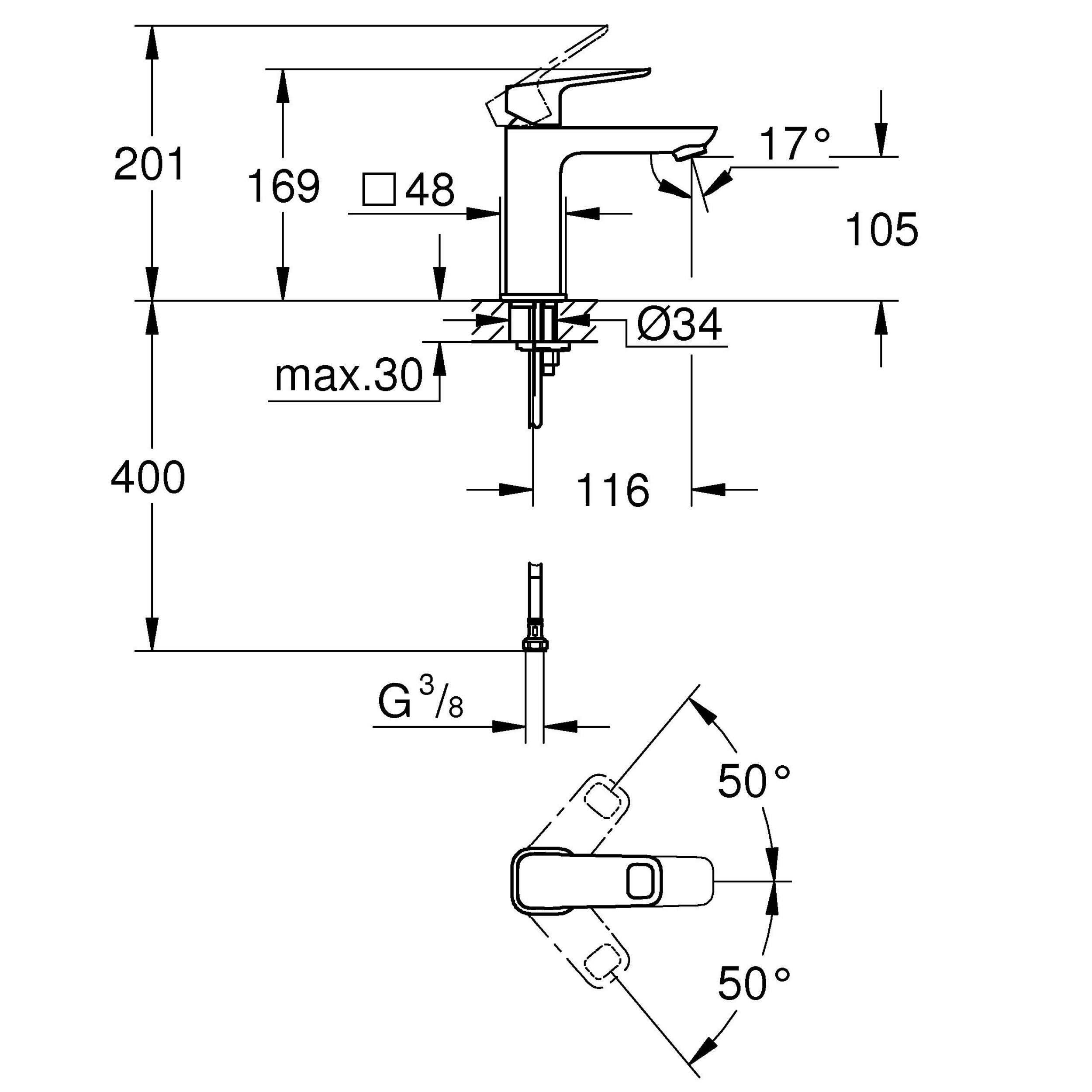 Bateria umywalkowa czarna Clova Puls 20 cm Grohe - 3