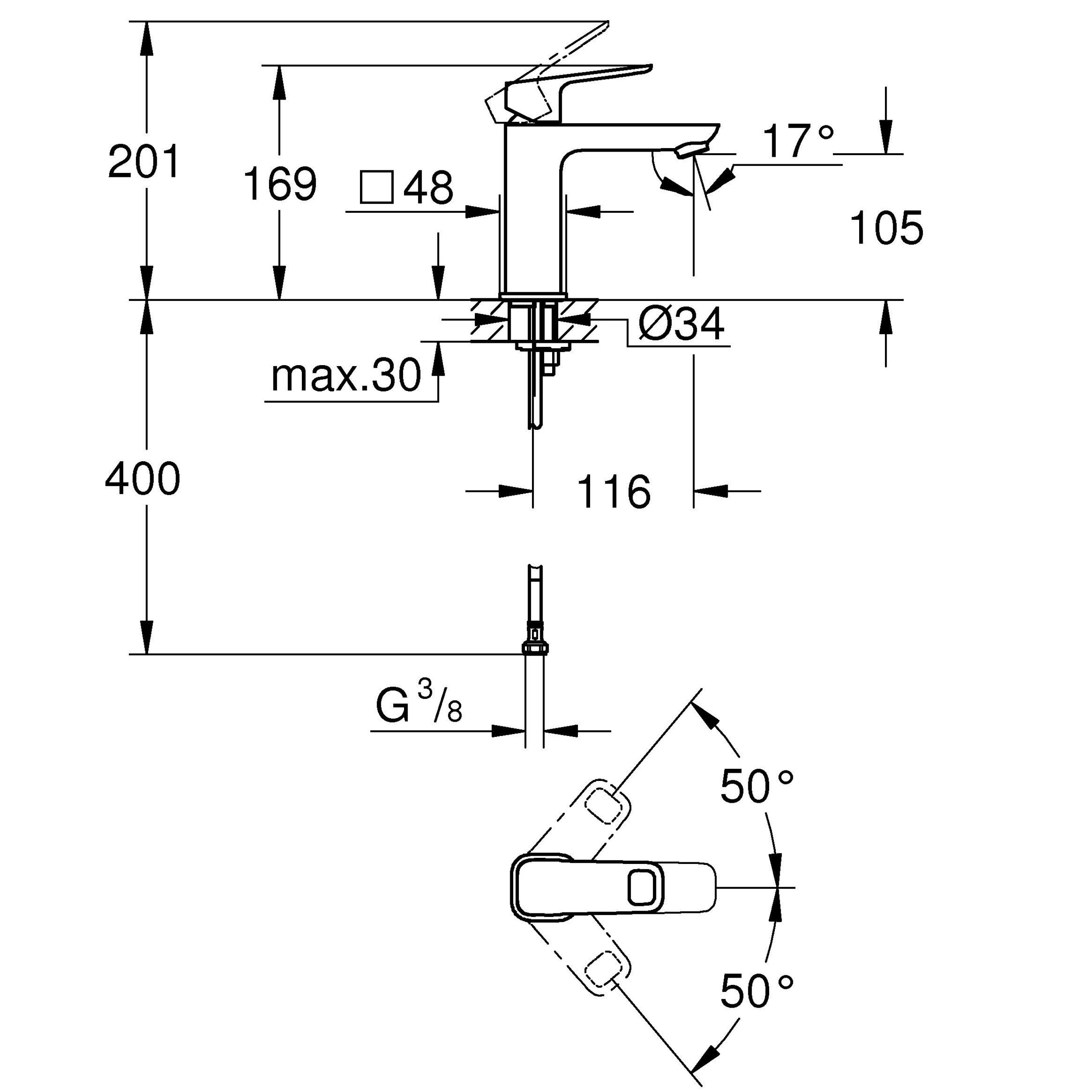 Bateria umywalkowa chrom Clova Puls 20 cm Grohe - 3