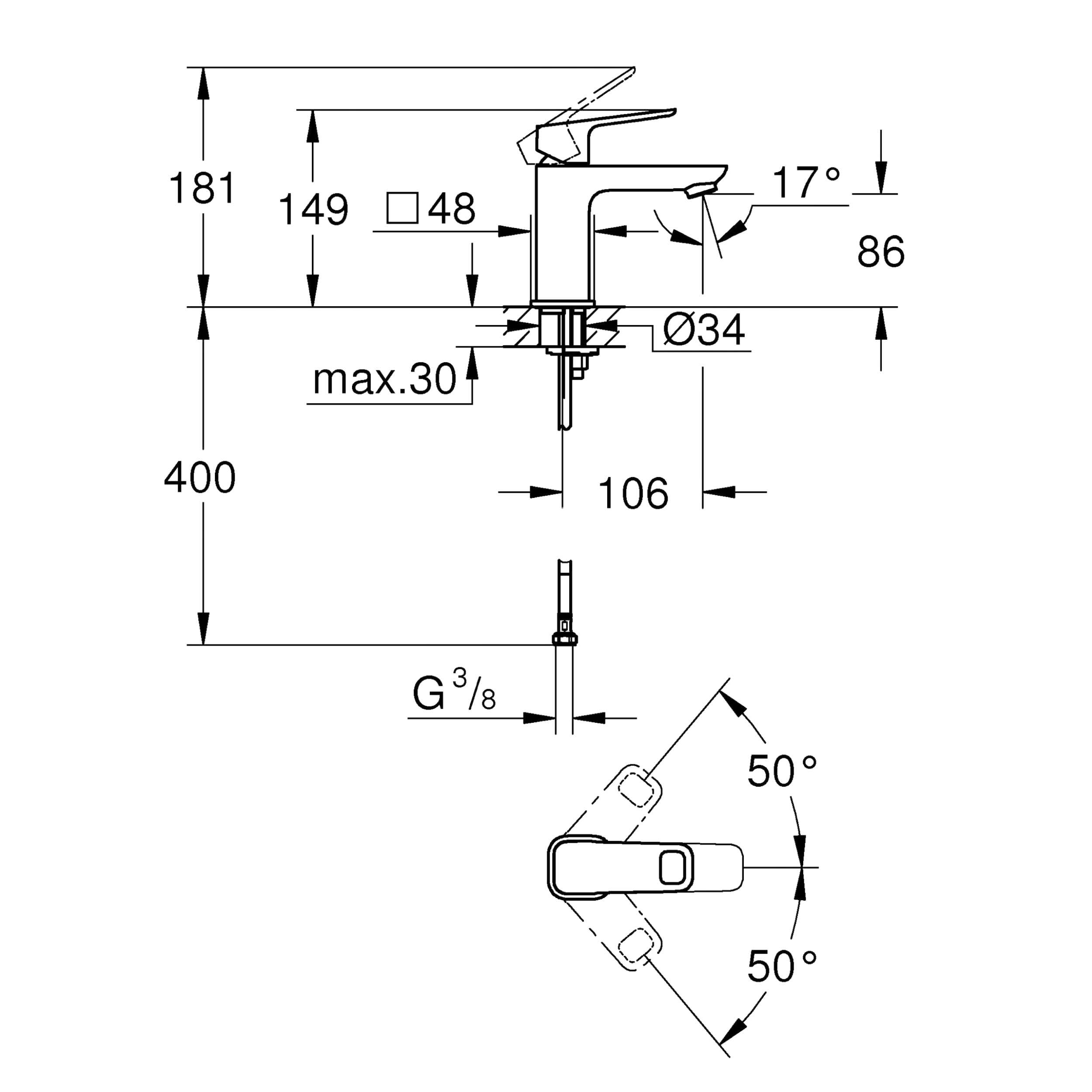 Bateria umywalkowa chrom Clova Puls 18 cm Grohe - 4