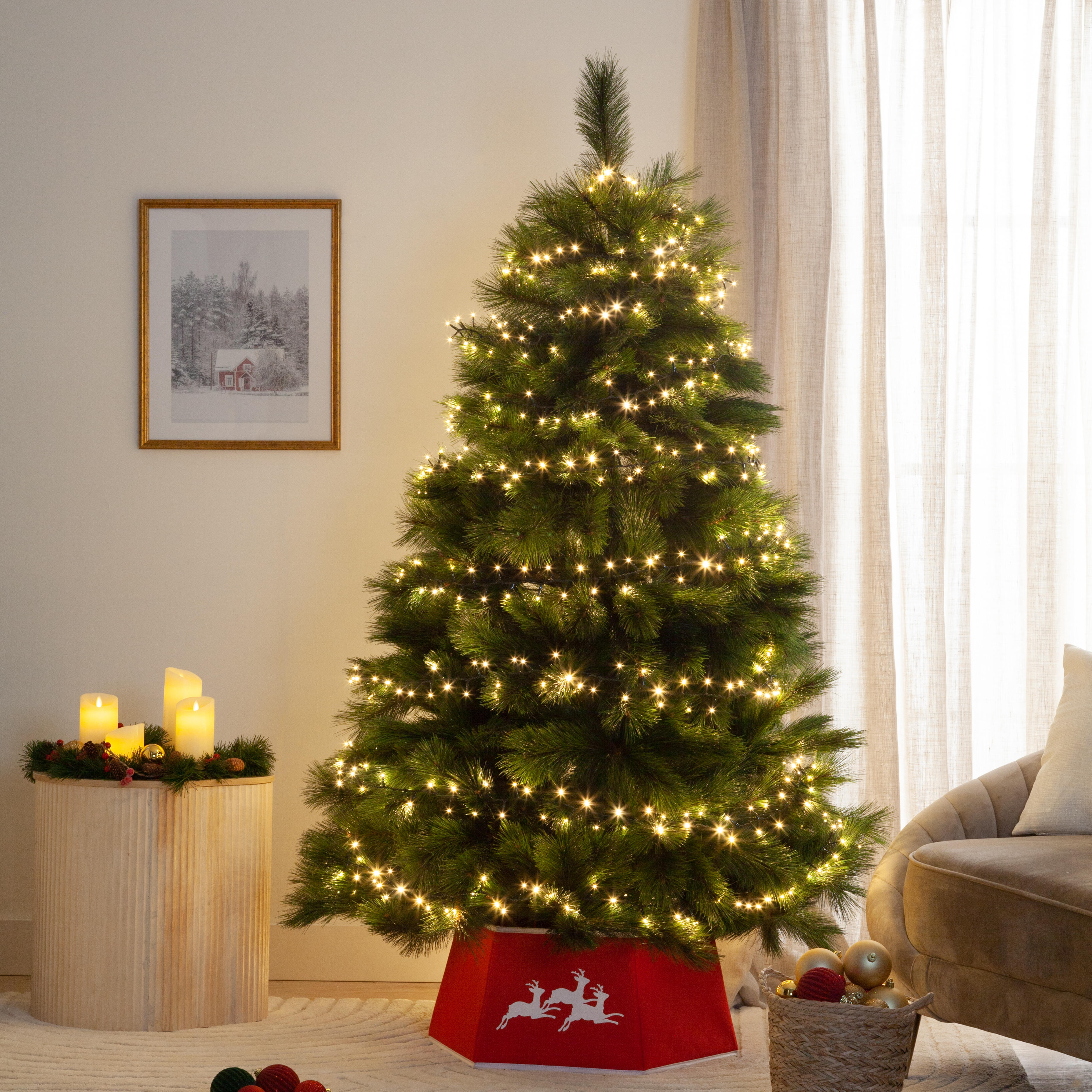 Guirnalda iluminada para árbol de 210 cm con 750 bombillas LED blanco cálido de 21 metros de iluminación para exterior a red eléctrica - 6
