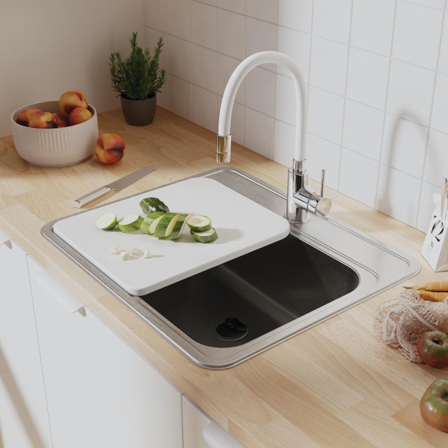 Evier en inox brossé 1 bac 48 x 56 cm vidage inclus Eleki