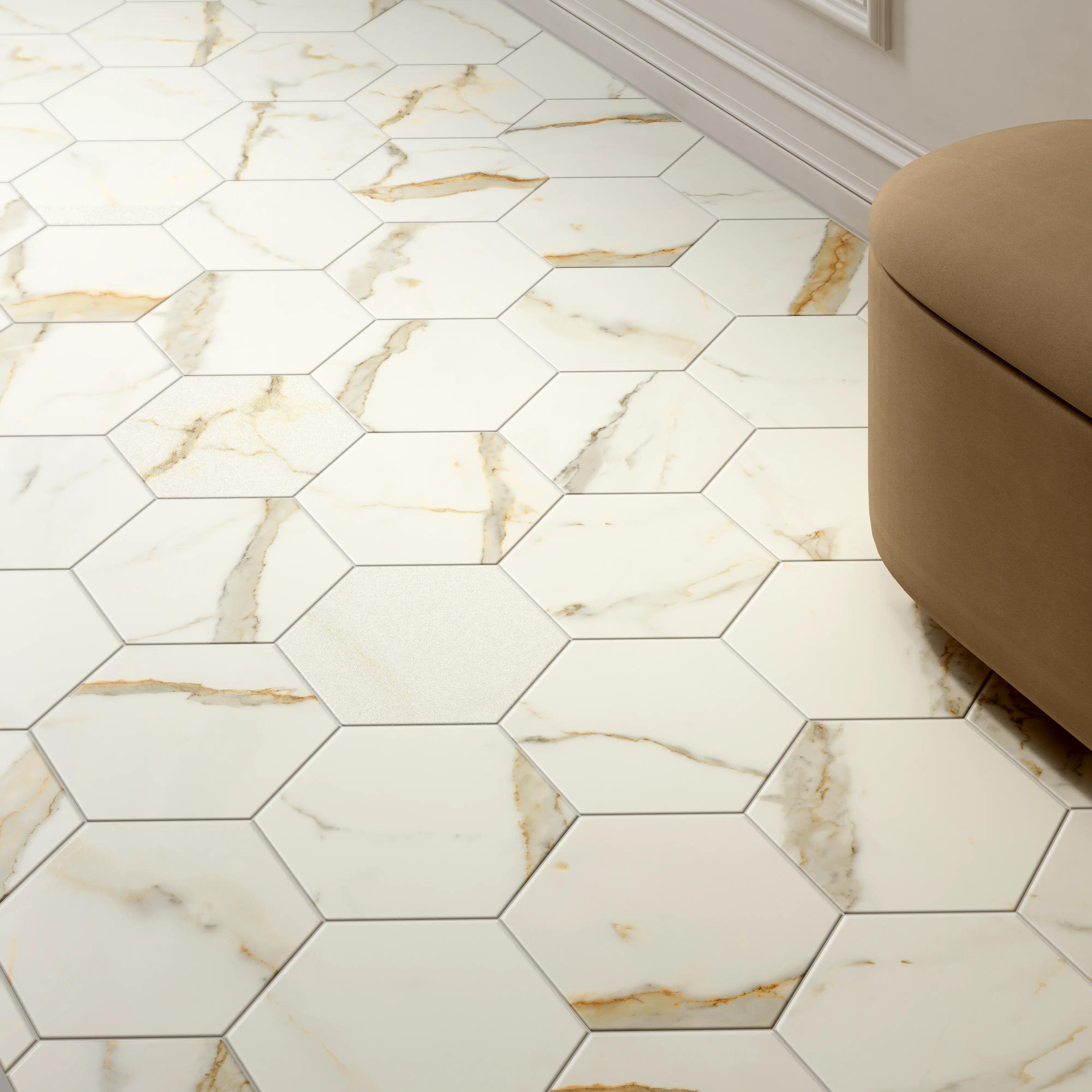 Carrelage mur / sol intérieur effet marbre oro satin Murano l.27 x L.27 cm - 3