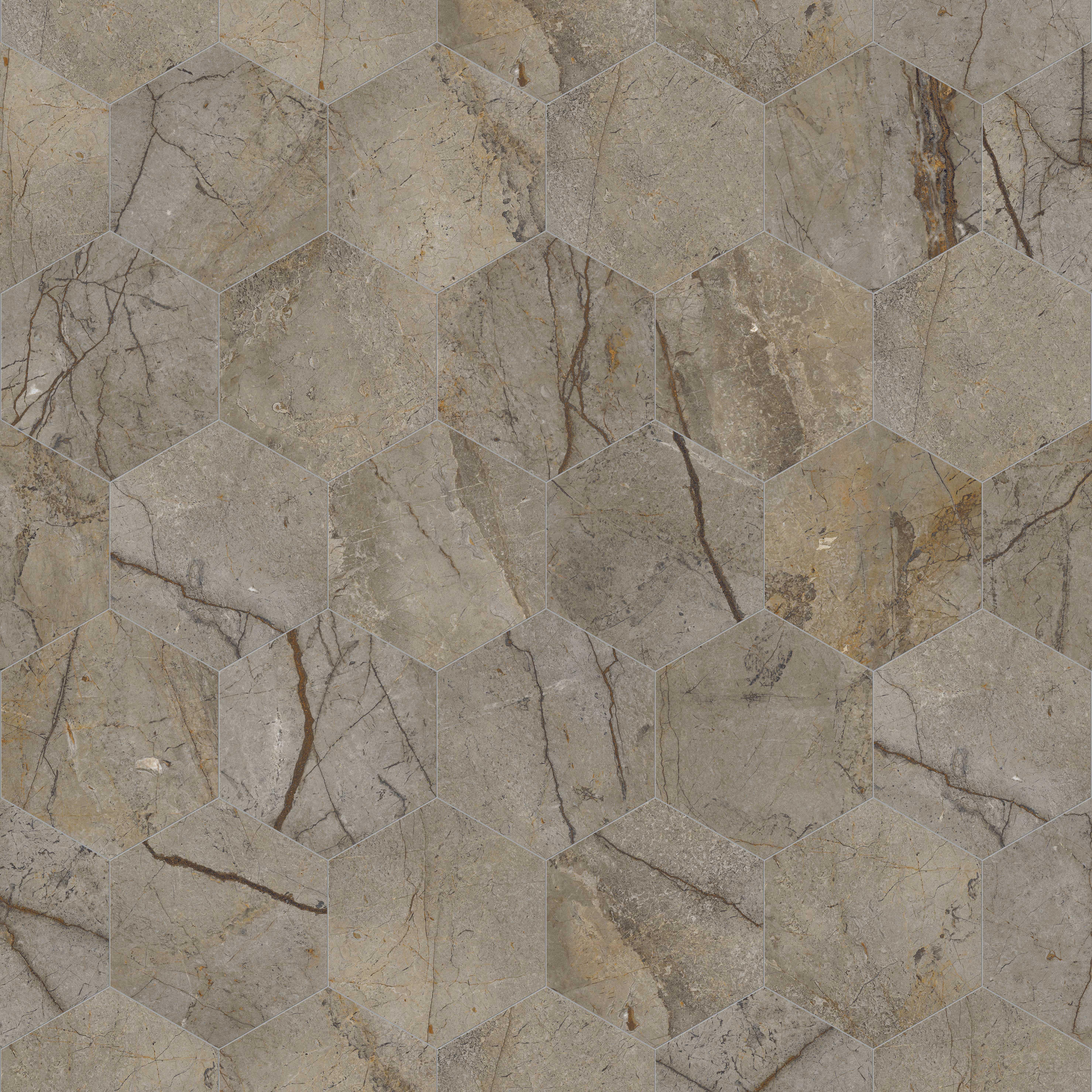 Carrelage mur/sol intérieur effet marbre taupe gris satin Murano l.27x L.27 cm - 2