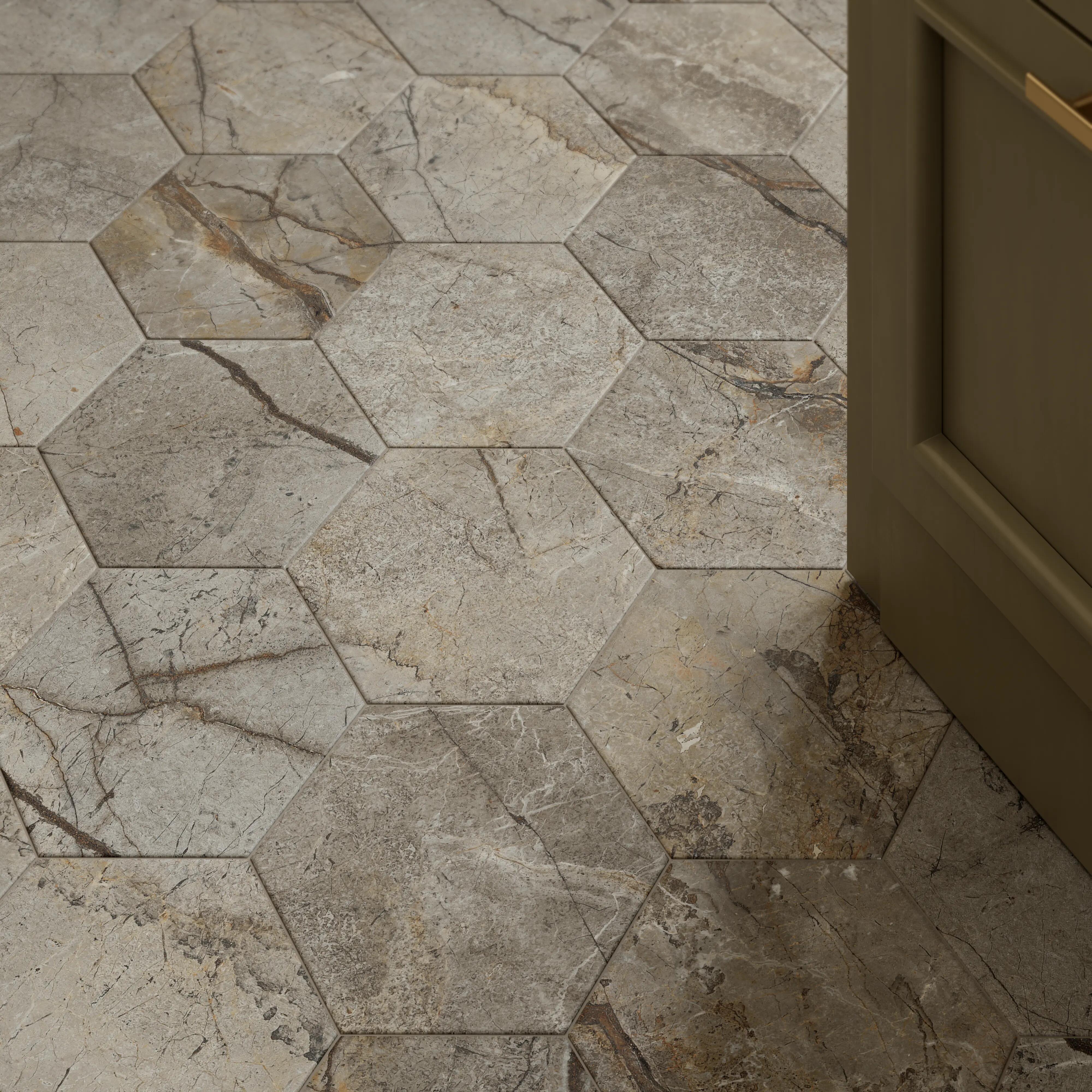 Carrelage mur/sol intérieur effet marbre taupe gris satin Murano l.27x L.27 cm - 4
