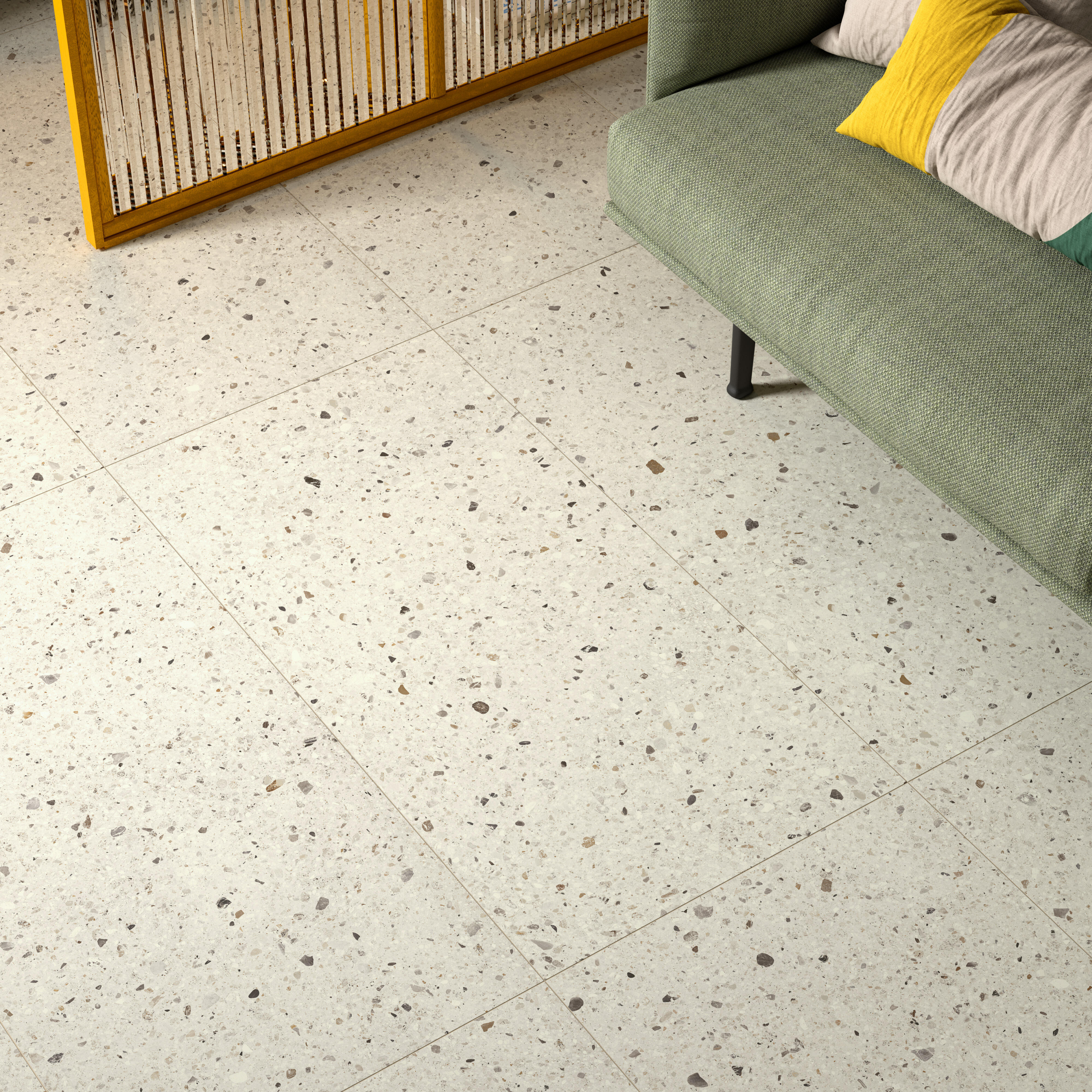 Carrelage sol intérieur effet terrazzo blanc Essentiel l.60.5 x L.121 cm - 3