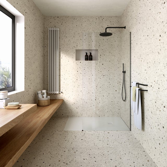 Carrelage sol/mur intérieur effet terrazzo blanc Essentiel l.60.5 x L.60.5 cm