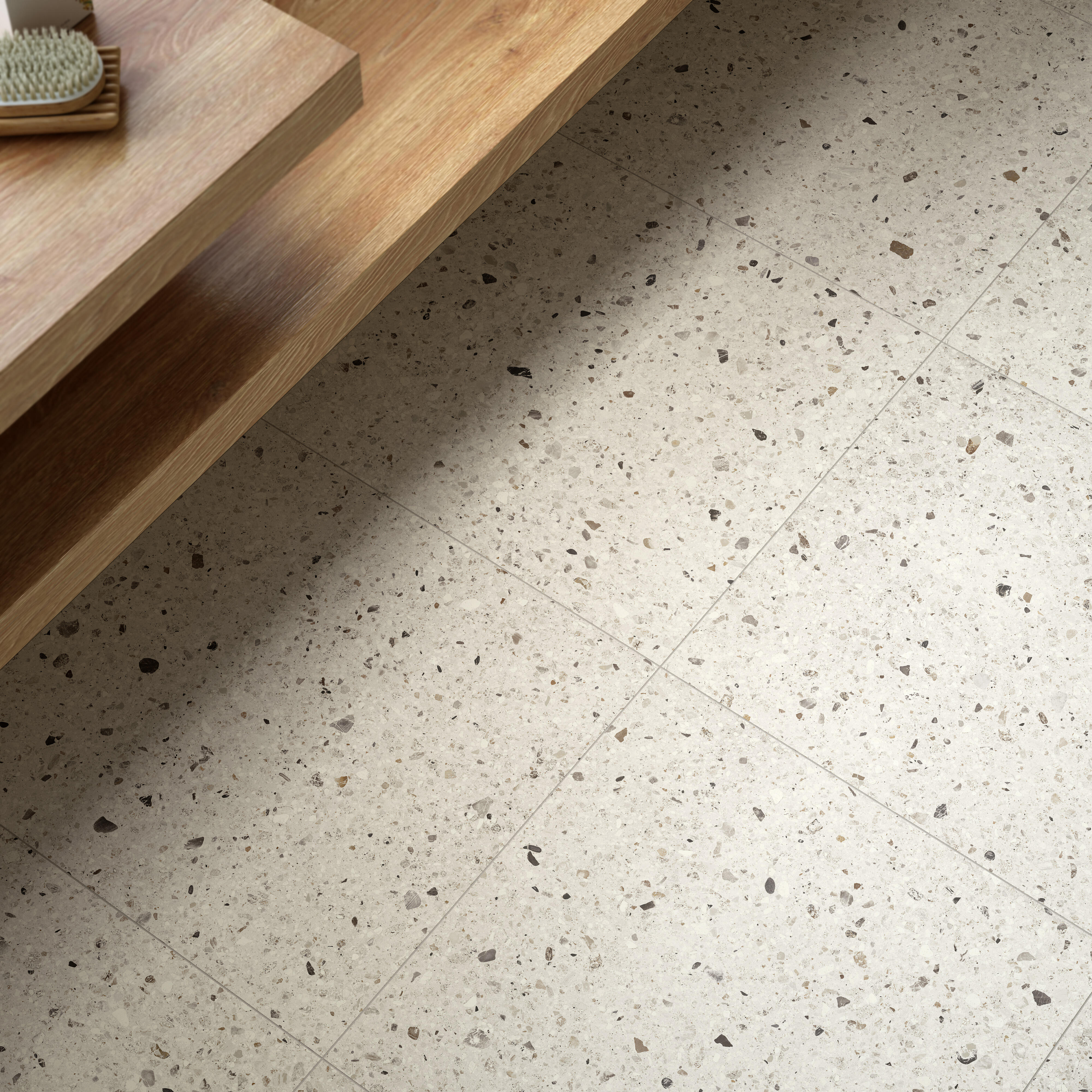 Carrelage sol/mur intérieur effet terrazzo blanc Essentiel l.60.5 x L.60.5 cm - 9