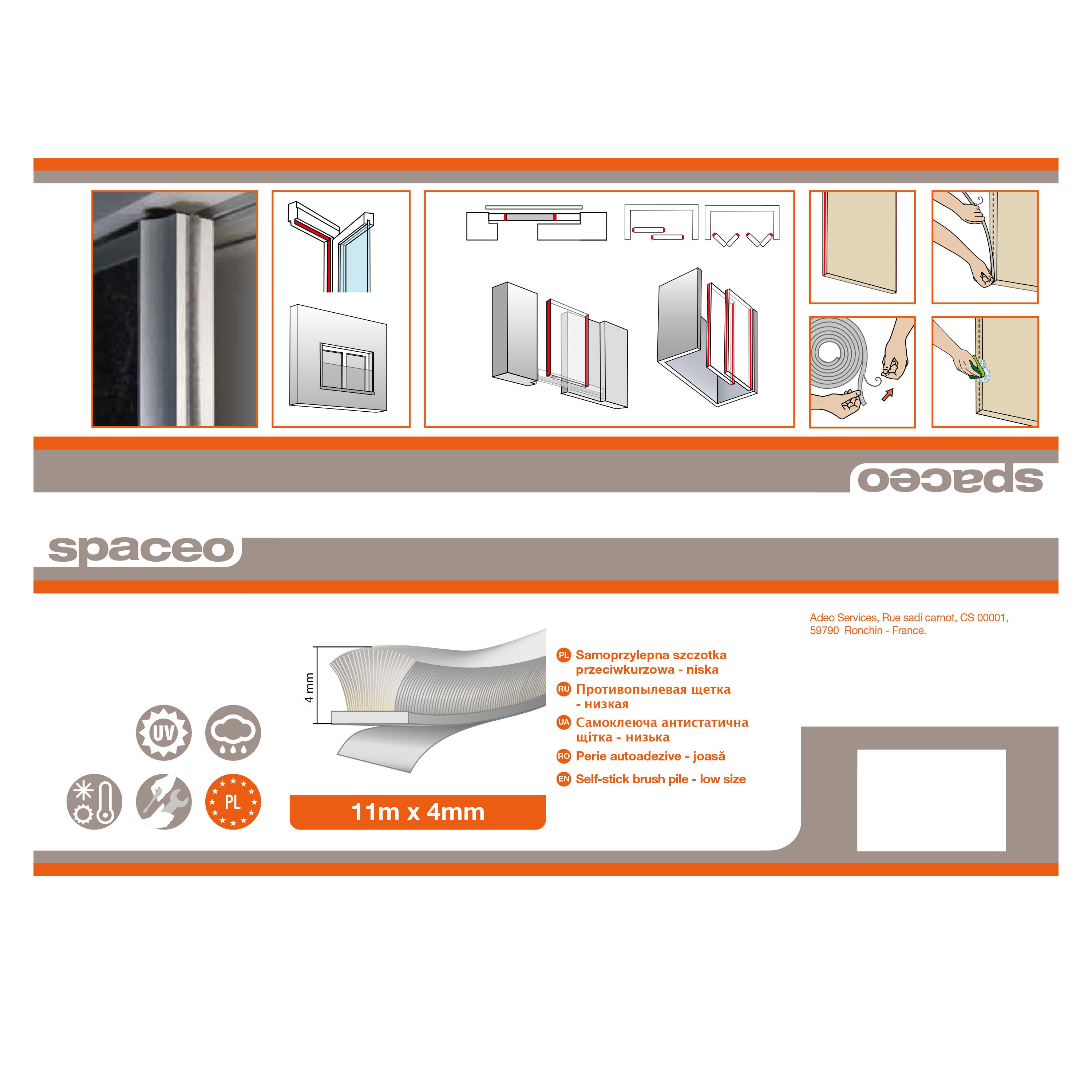 Szczotka do drzwi przesuwnych odbojowa 4 mm x 11 m szara Spaceo - 4