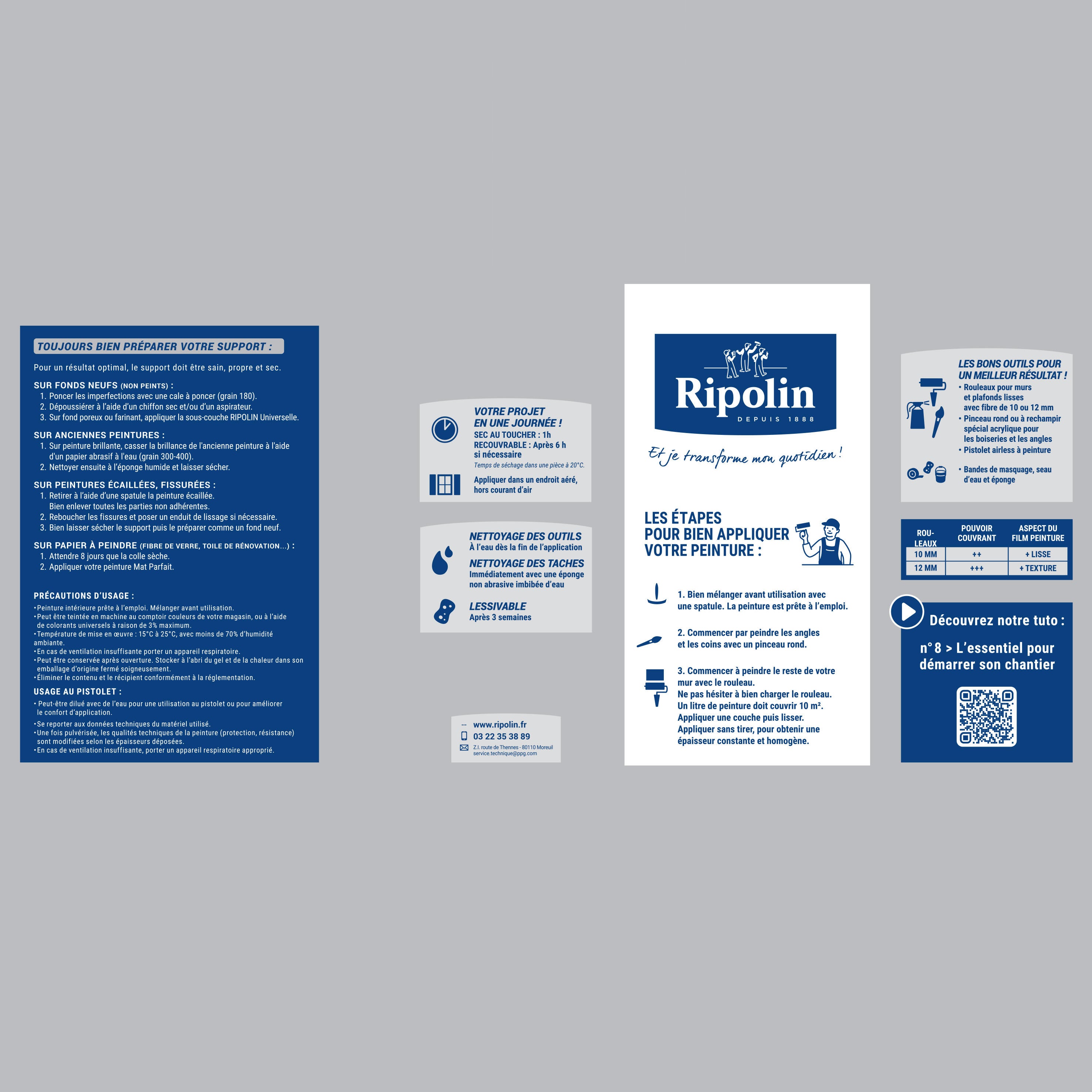 Peinture mur, plafond blanc mat RIPOLIN Mat parfait 2.5L - 3