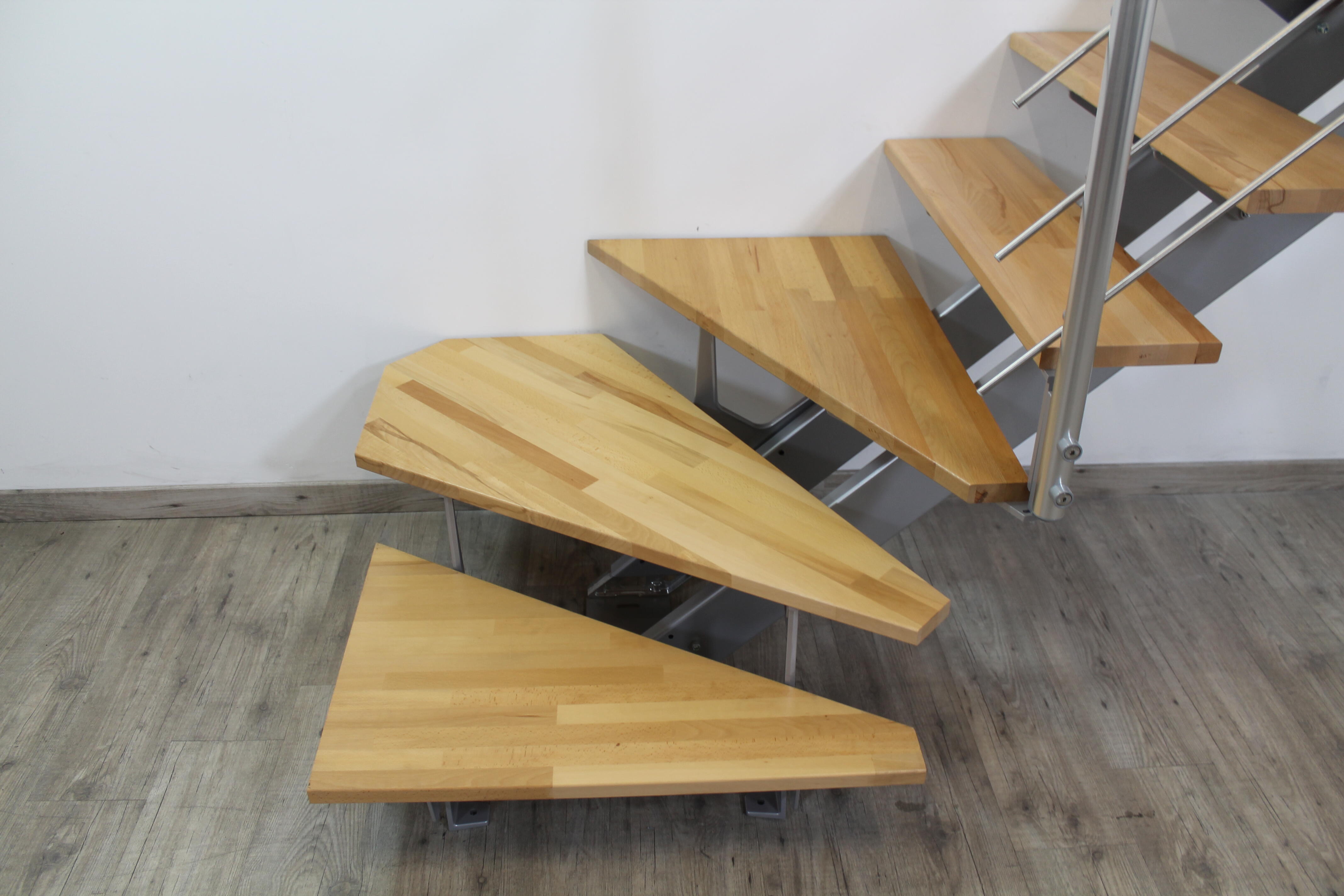 Escalier 1/4 t. bas révers. acier gris anthr. Escatwin 16 mar. hêtre, l.95 cm - 4