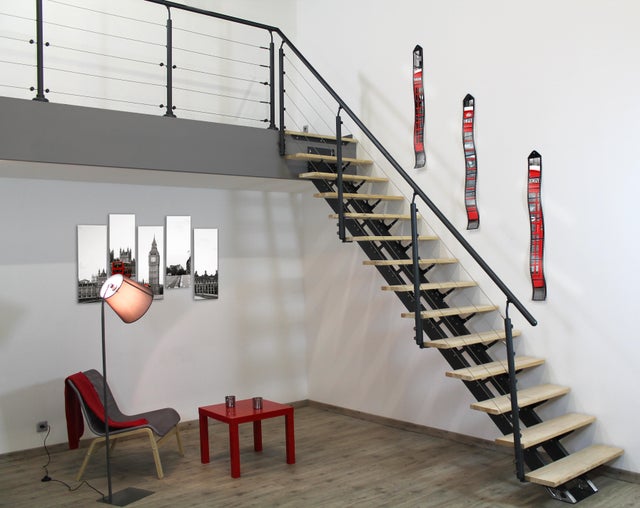 Escalier droit alu gris Escatwin 14 marches pin, l.85