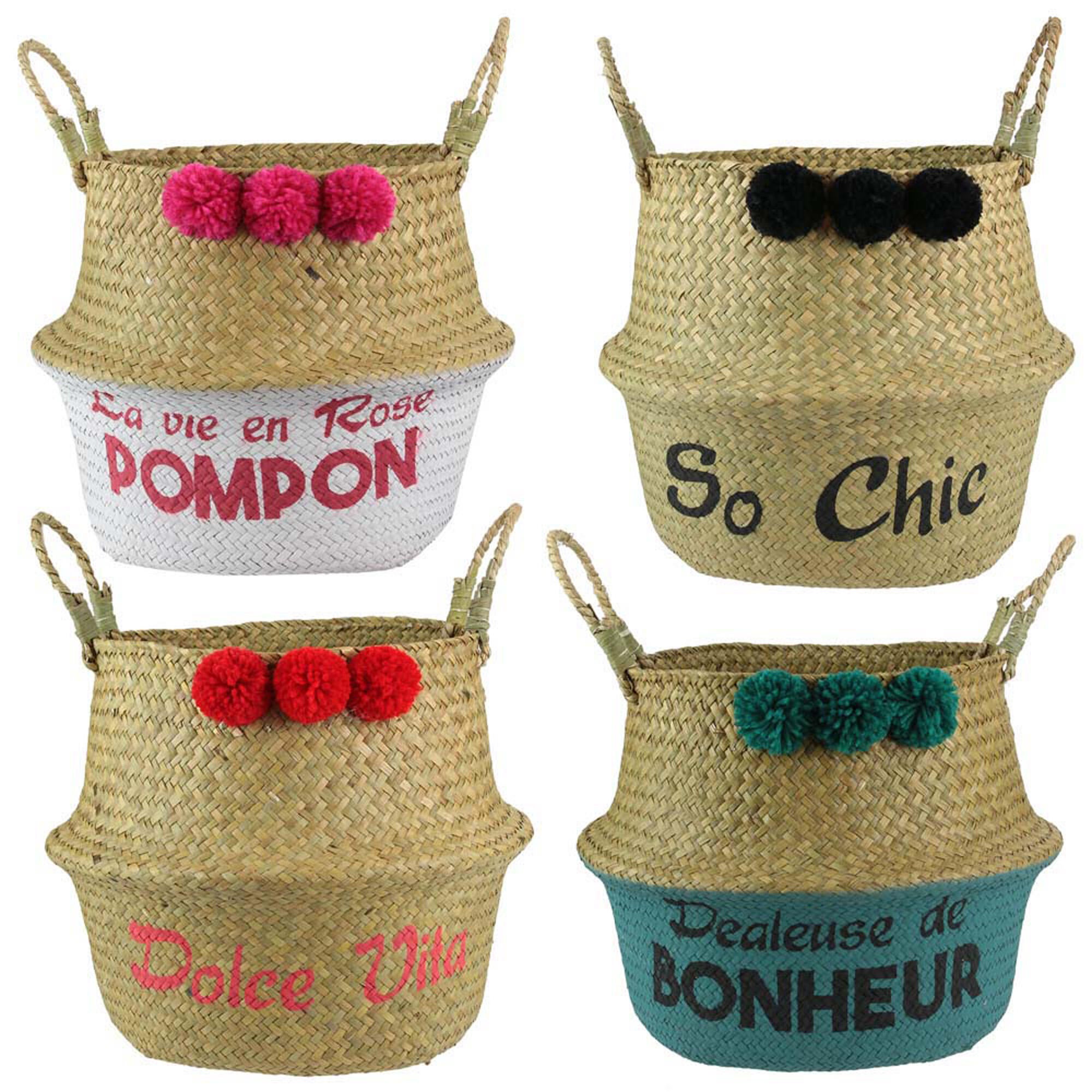 Pack 4 cestas thai pompon para almacenaje