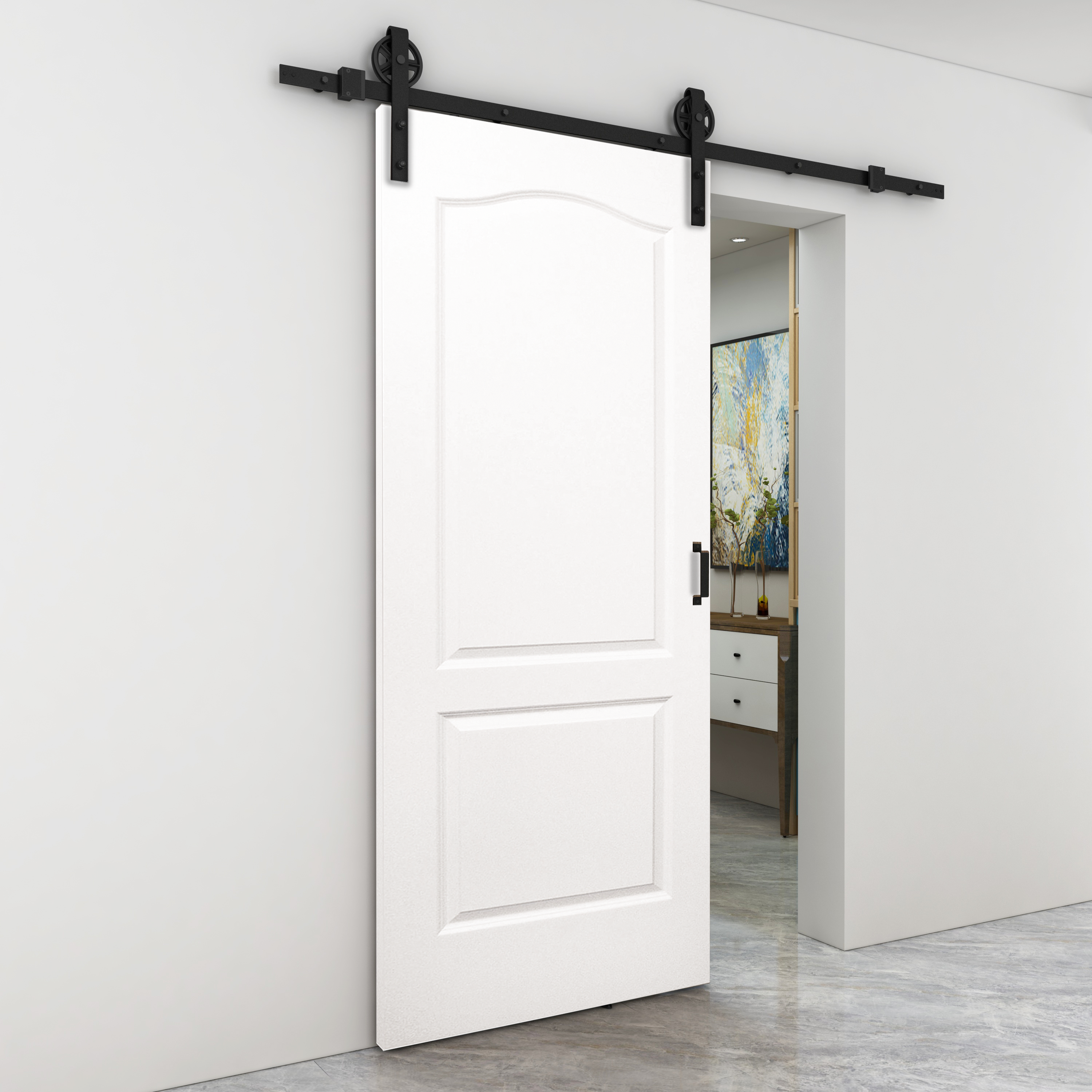 Kit Porta Scorrevole CCJH 212 Cm - Per Porte Fino A 120 Kg, Binario In Acciaio Al Carbonio, Rulli Silenziosi, Colore Nero