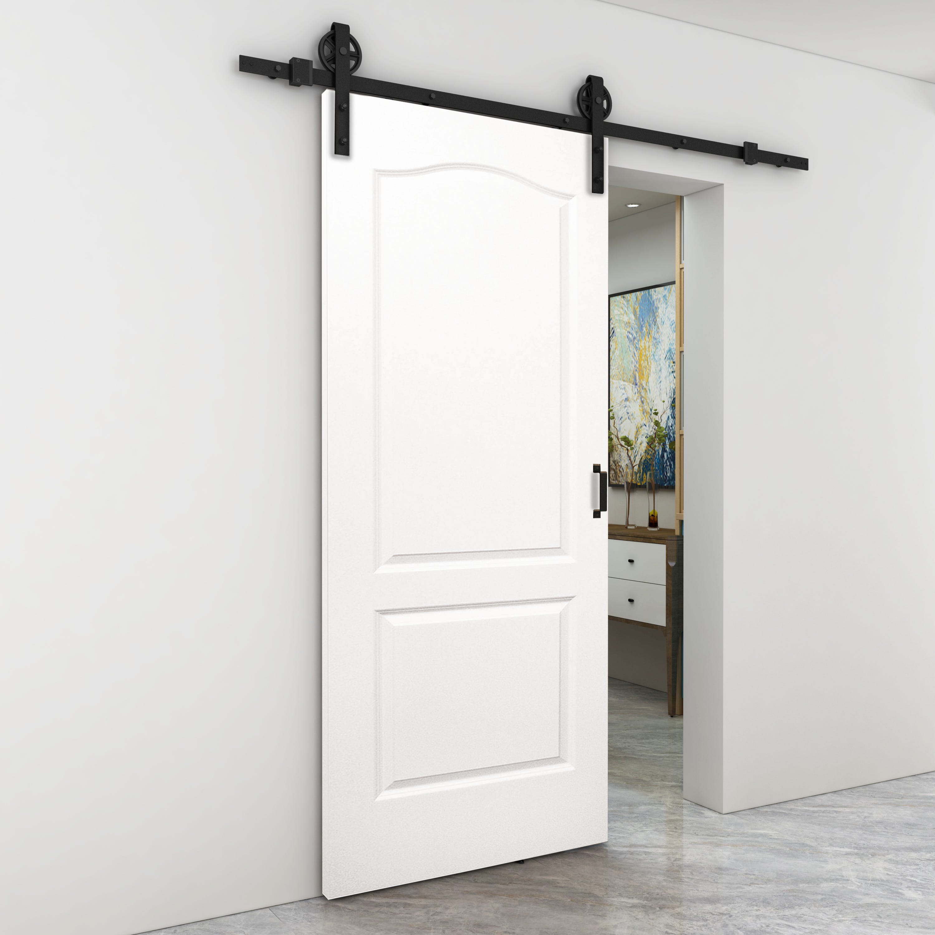 Kit Porta Scorrevole CCJH 212 Cm - Per Porte Fino A 120 Kg, Binario In Acciaio Al Carbonio, Rulli Silenziosi, Colore Nero