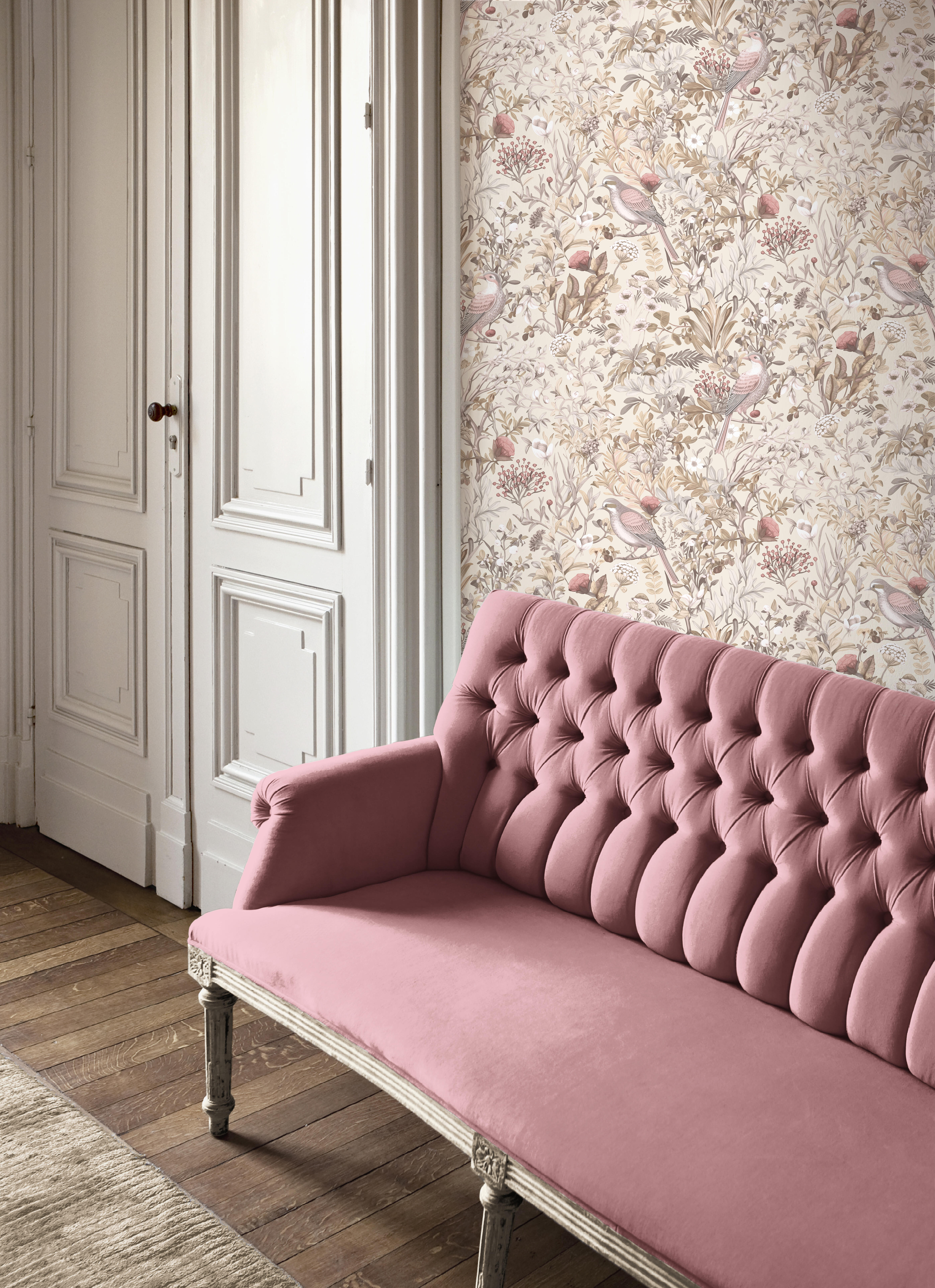 Papier peint intissé Birds of paradise rose et beige - 5