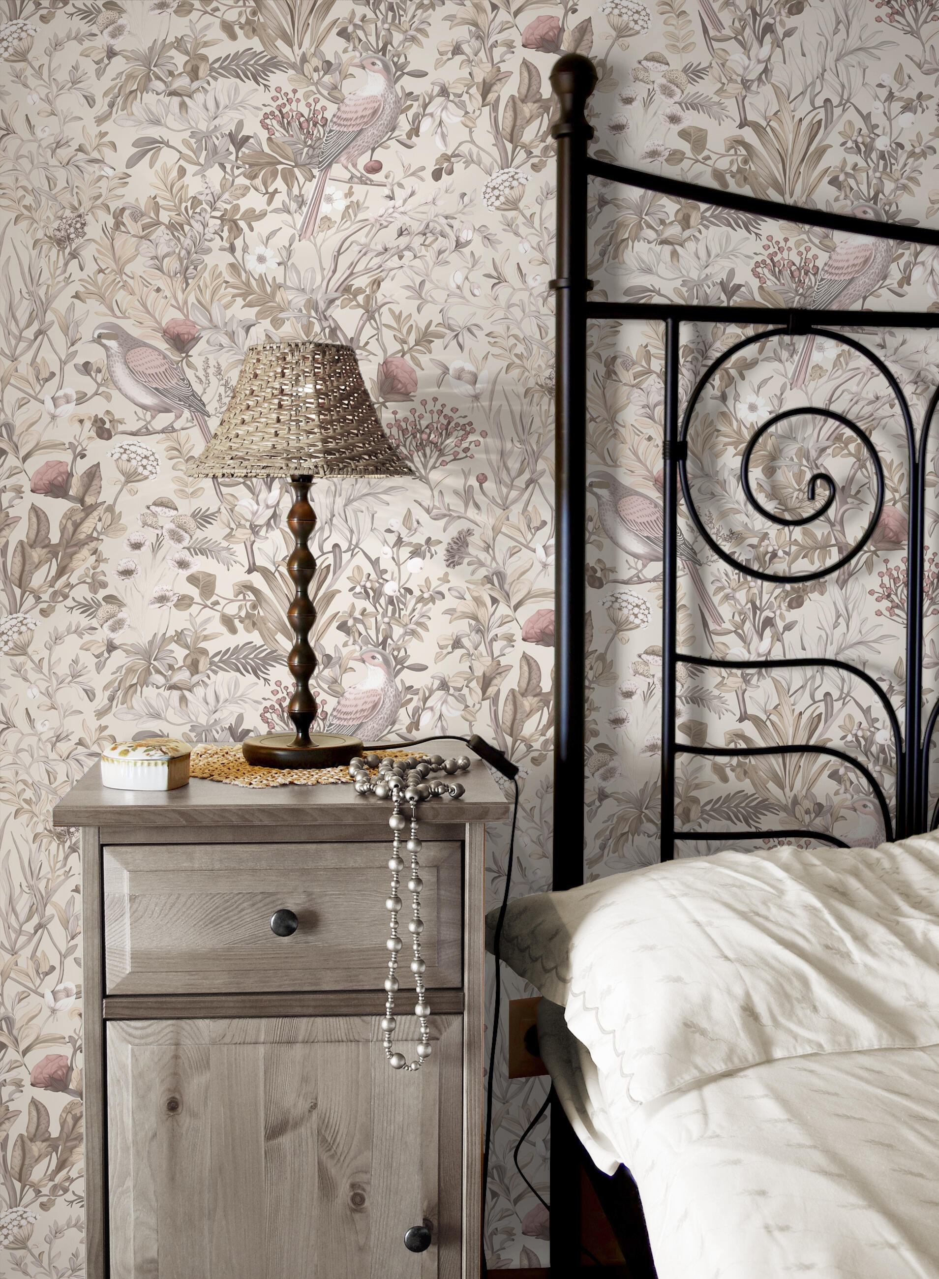 Papier peint intissé Birds of paradise rose et beige - 4