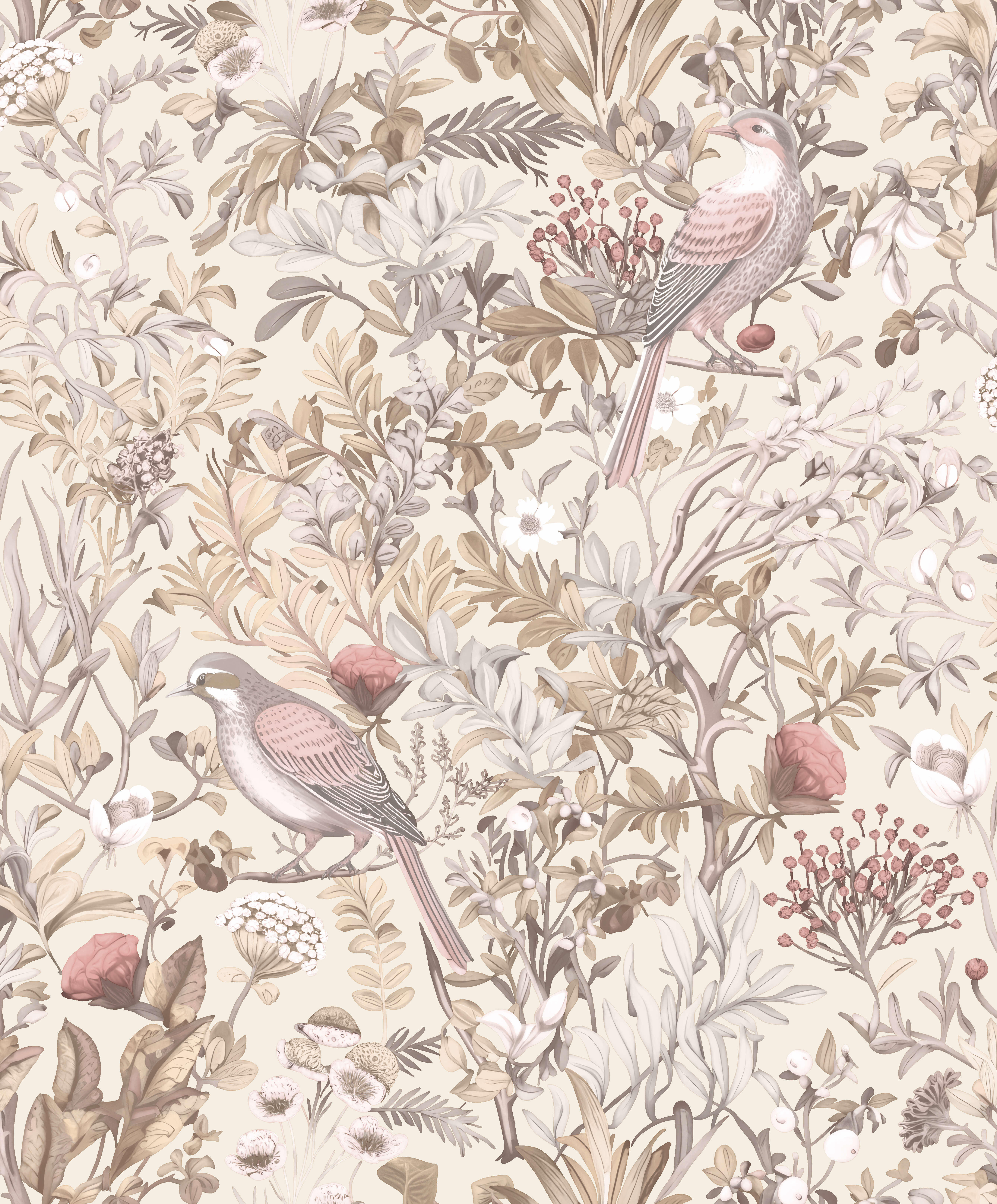 Papier peint intissé Birds of paradise rose et beige - 2