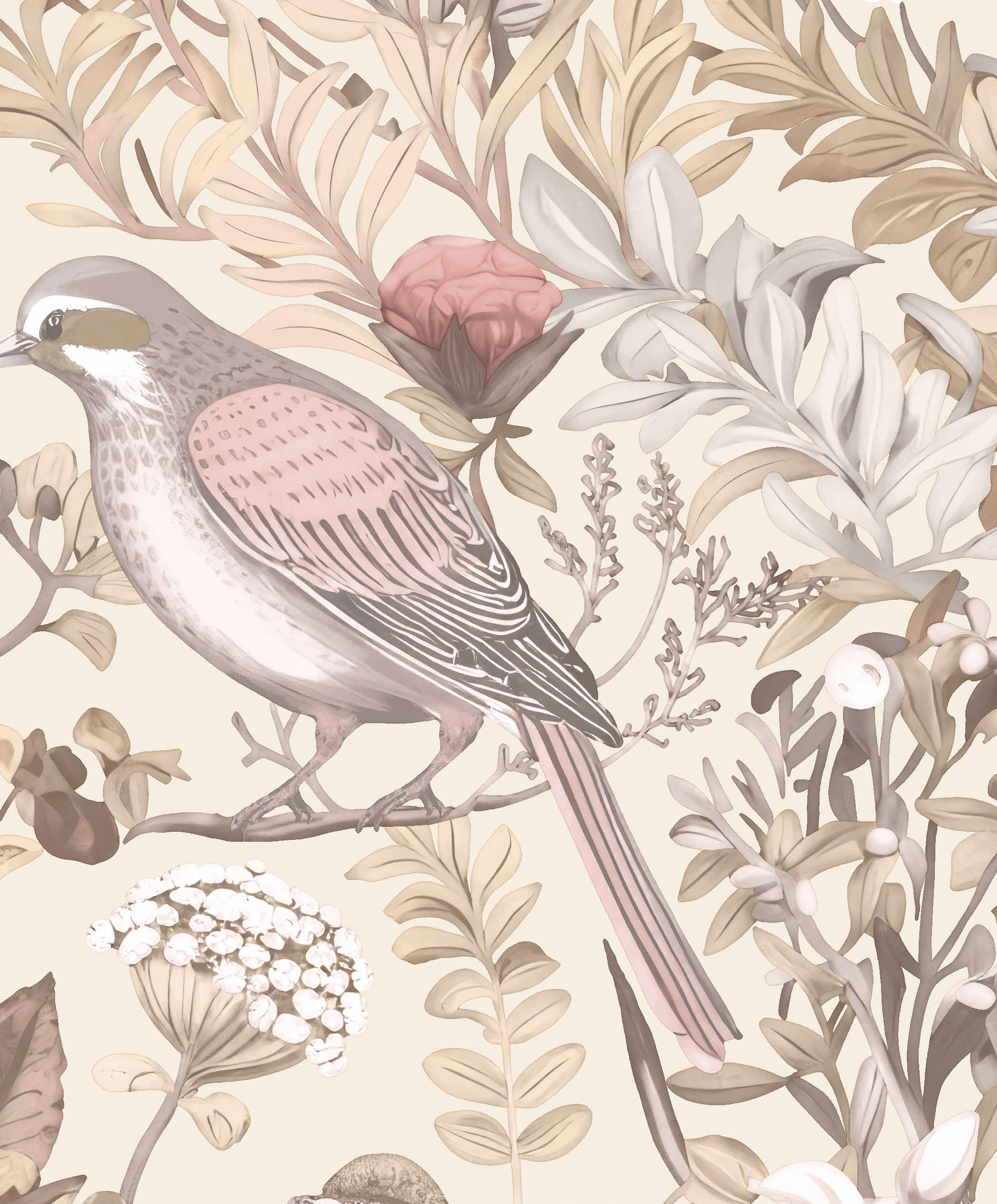 Papier peint intissé Birds of paradise rose et beige - 6