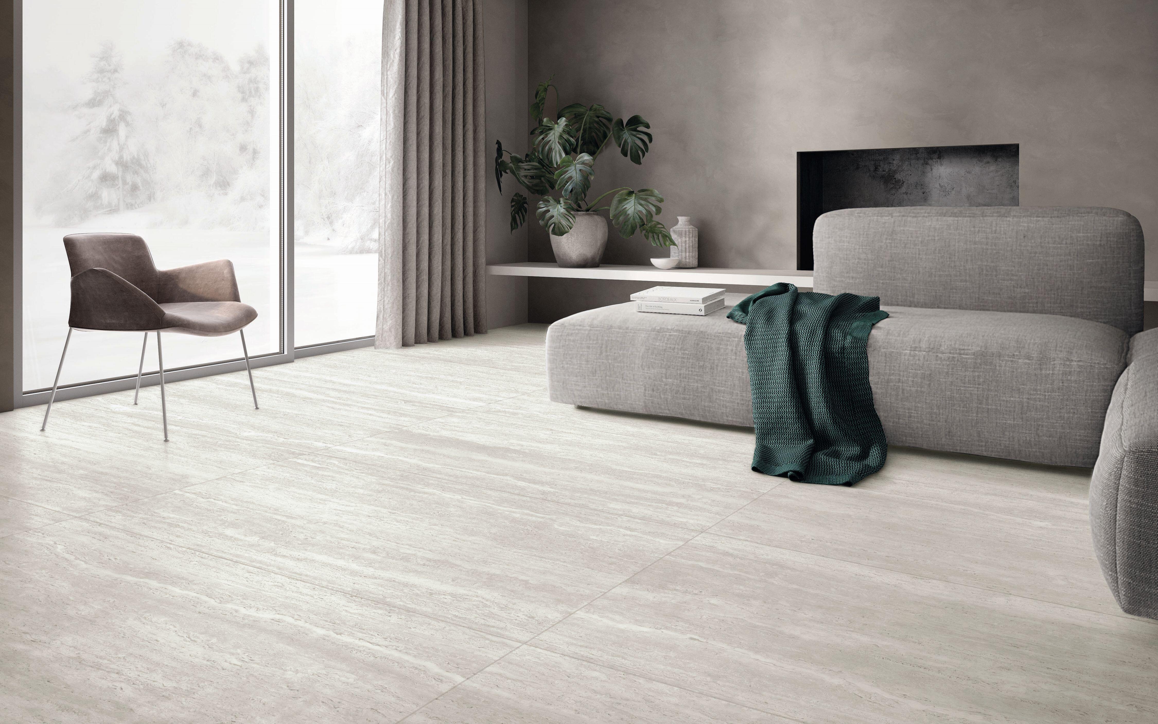 Carrelage mur / sol intérieur effet travertin gris Aveincut l.60 x L.120 cm - 2