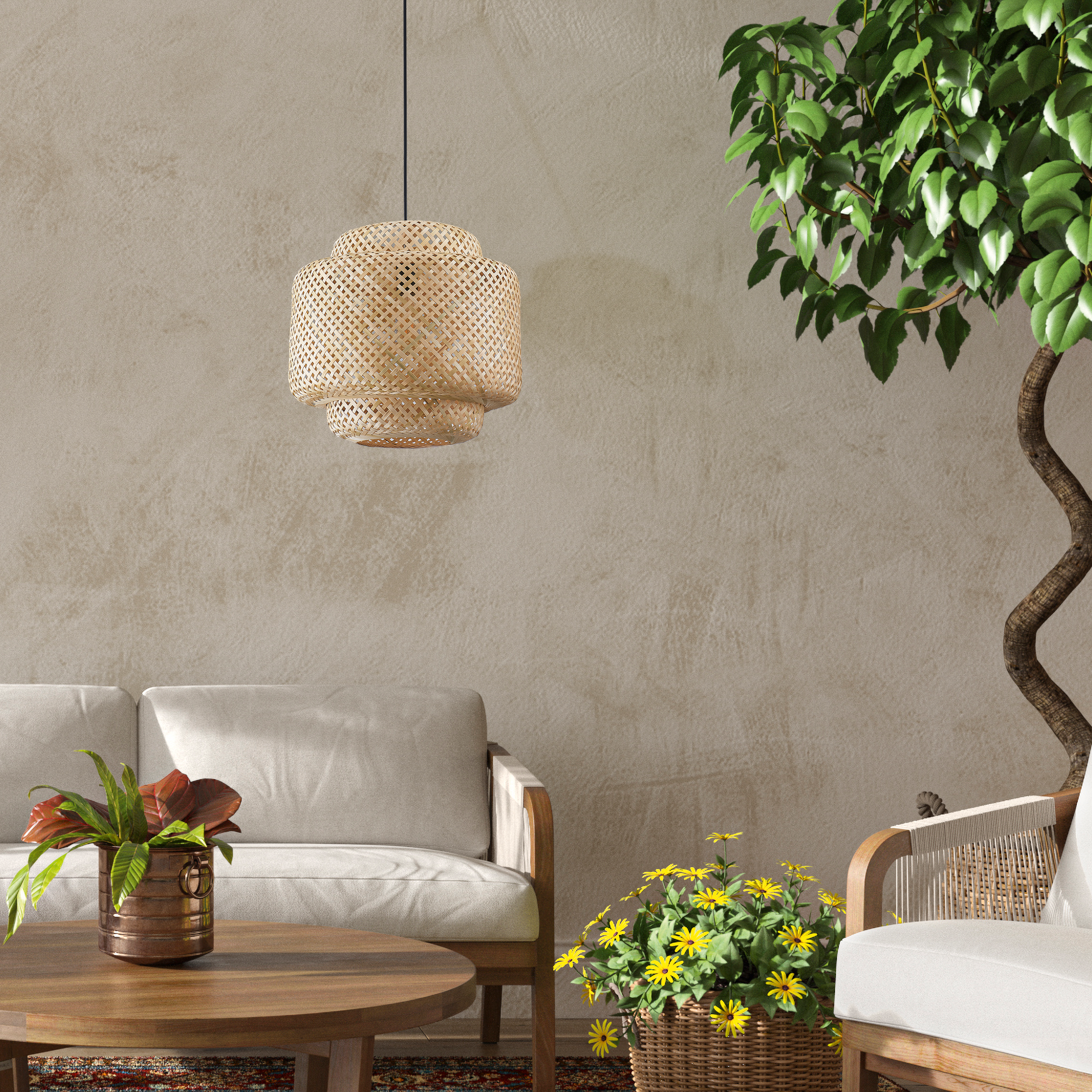 Lampa wisząca Berta bambus beż E27 Goldlux - 6