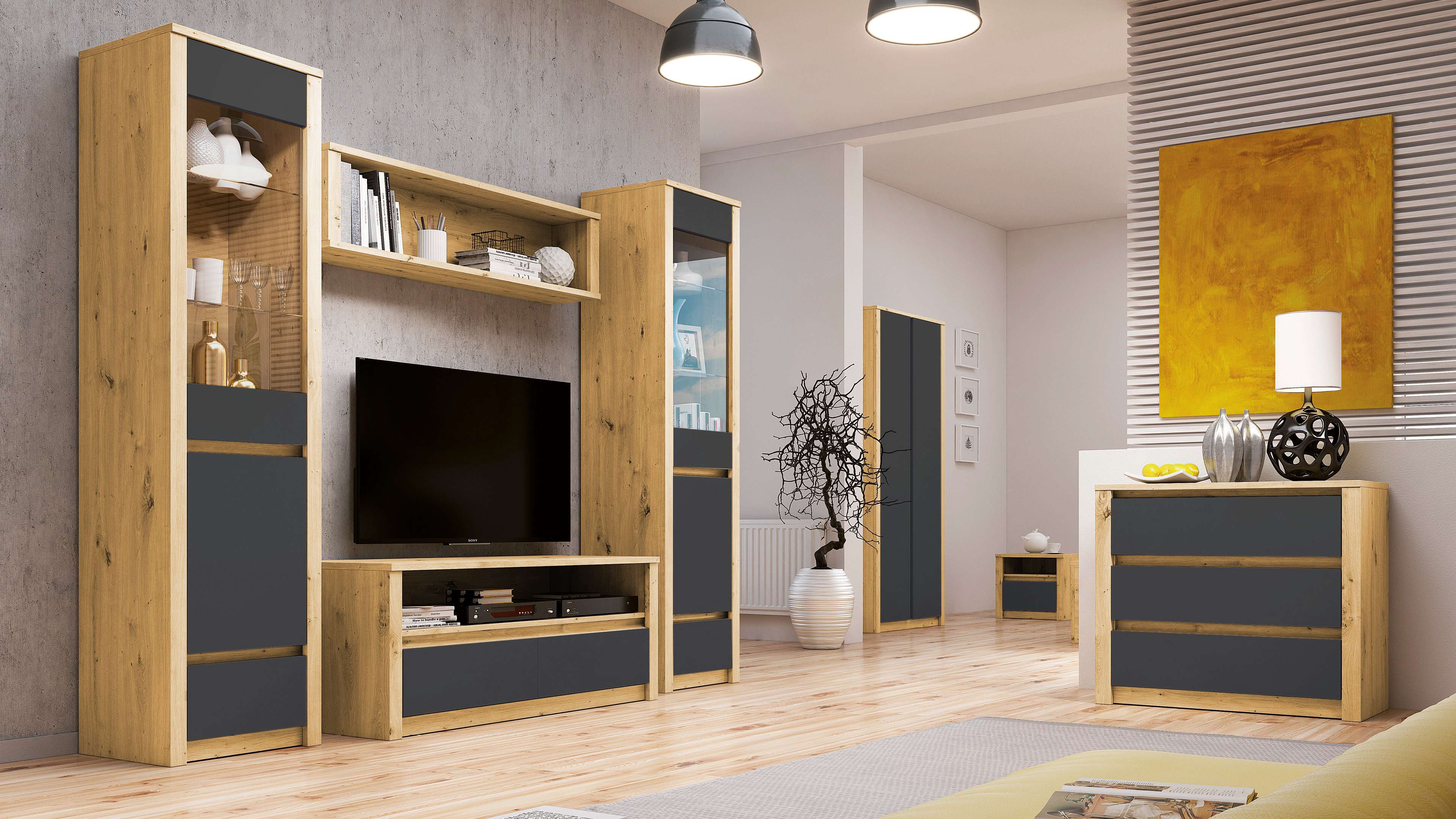Szafa ubraniowa z drzwiami Vinto dąb artisan/szary - 3