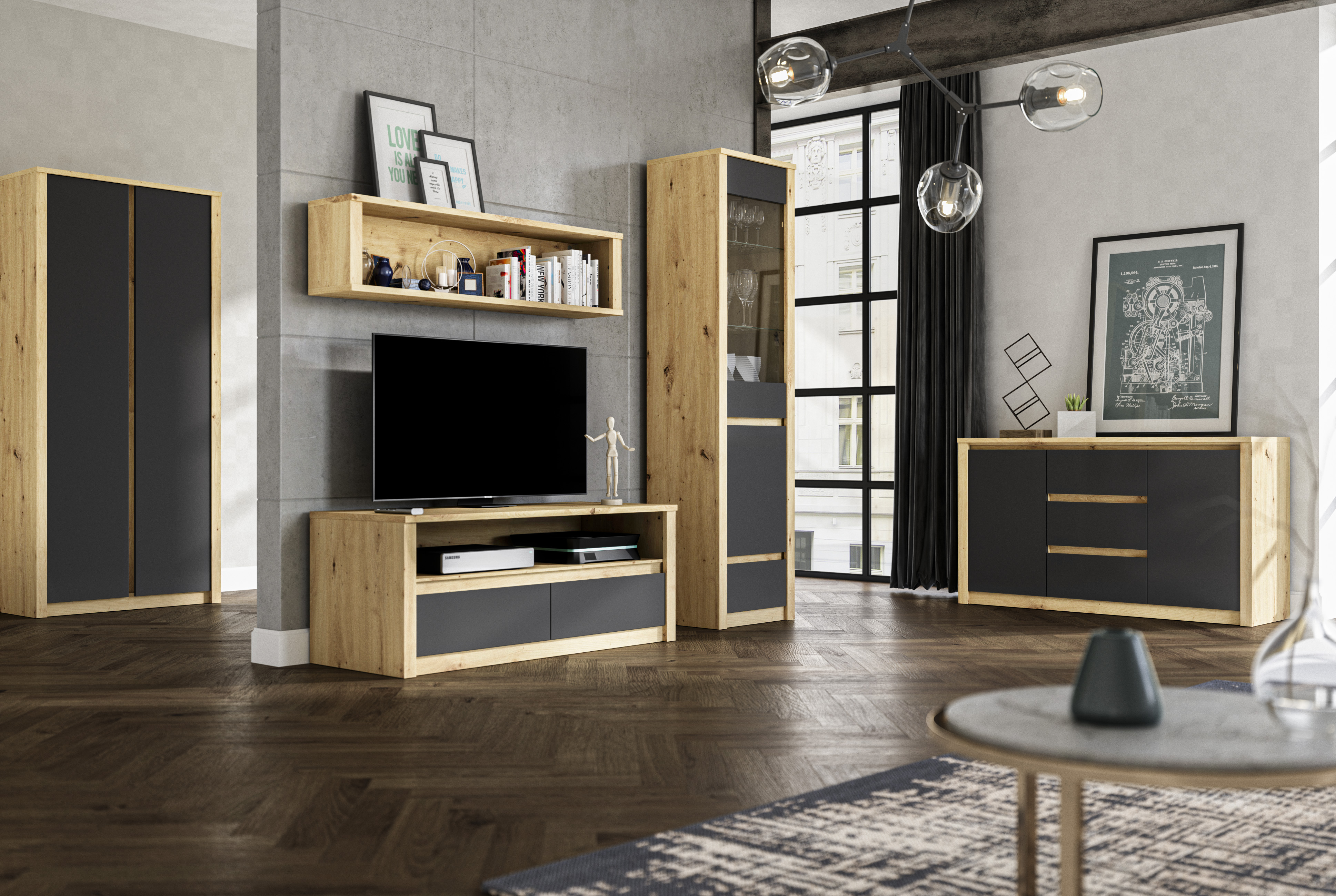 Szafa ubraniowa z drzwiami Vinto dąb artisan/szary - 2