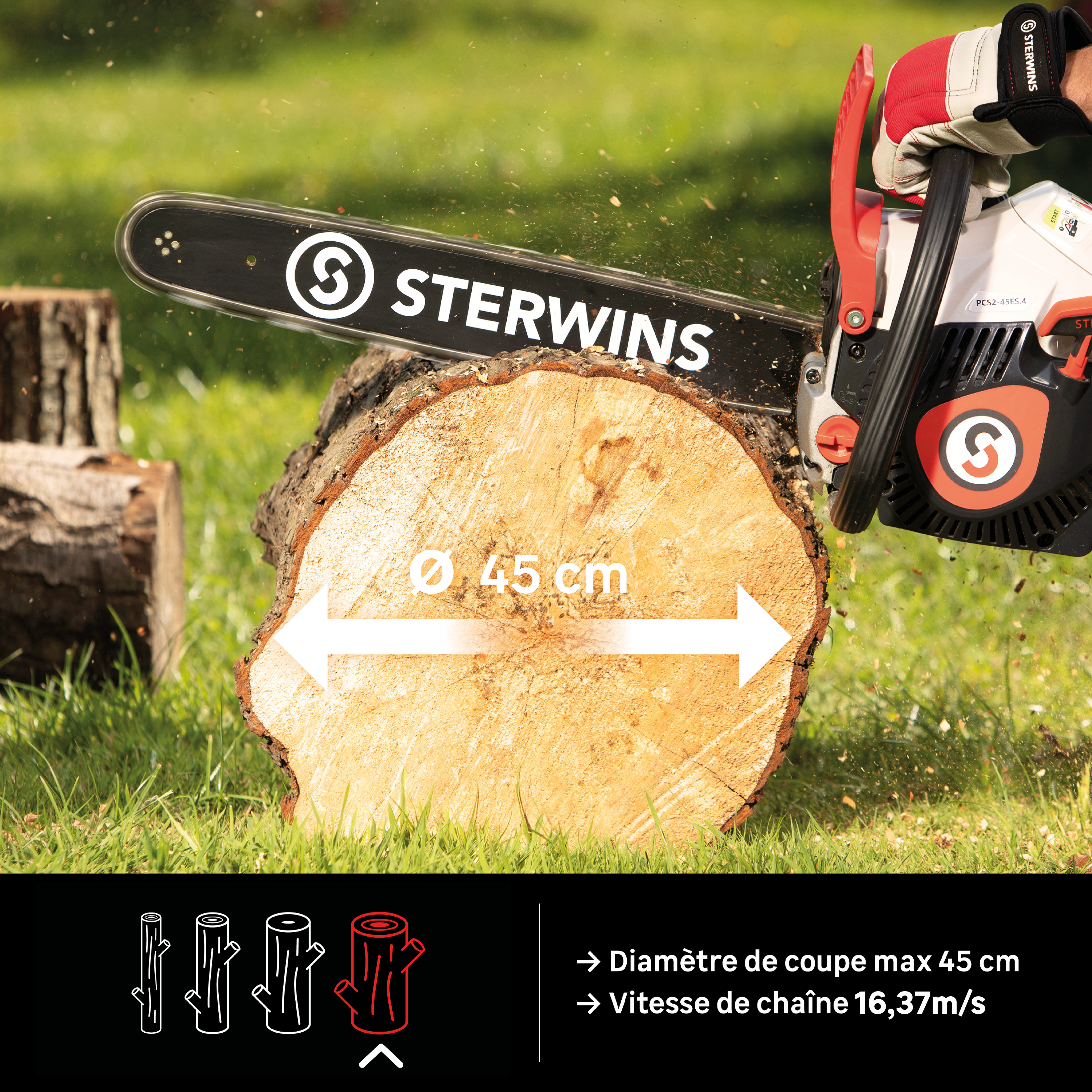 Tronçonneuse thermique STERWINS 56 cm³, guide de 45 cm - 7