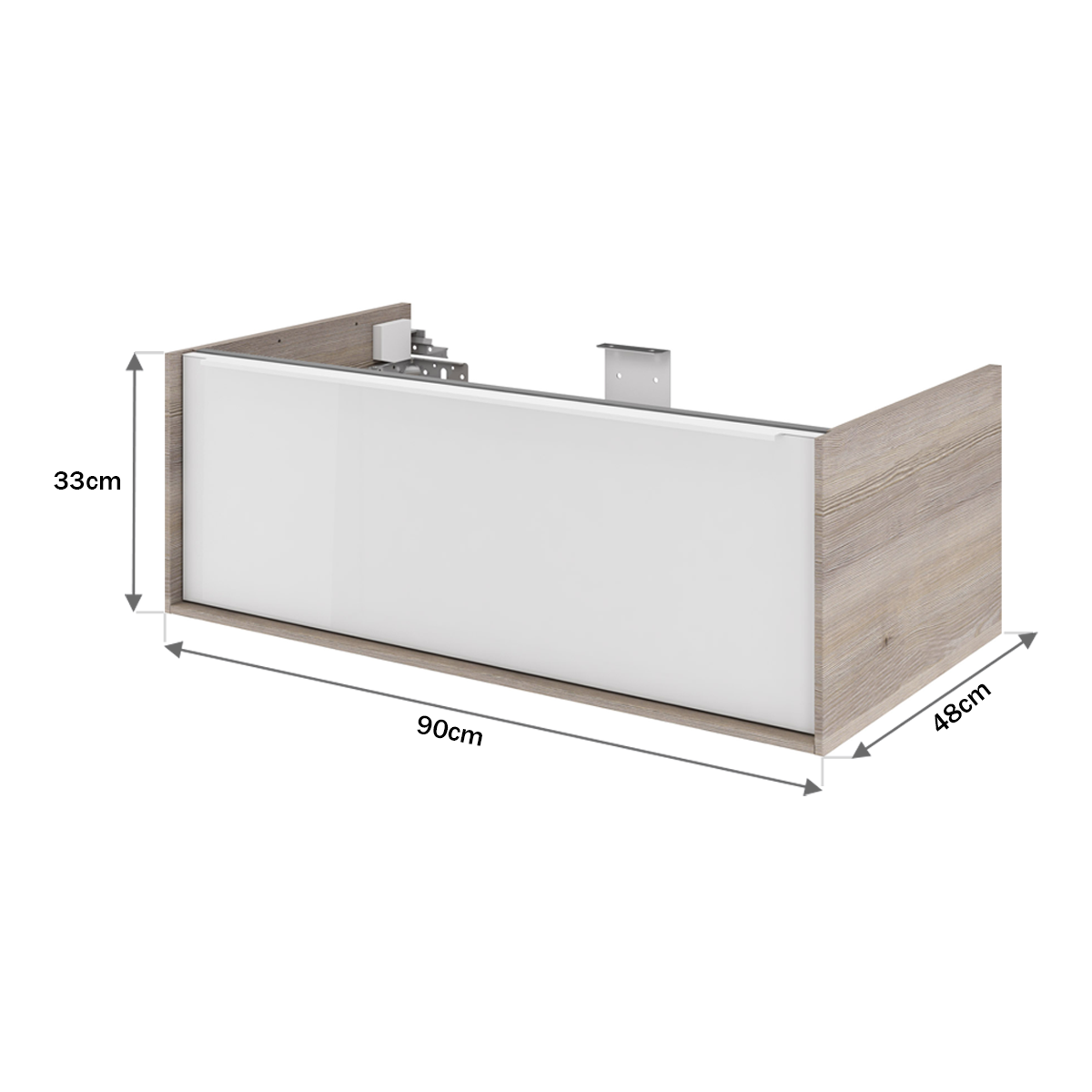 Mobile da bagno sospeso sotto lavabo L 90 x H 32 x P 48 cm bianco, grigio e quercia laccato lucido, 1 cassetto SENSEA Neo - 2