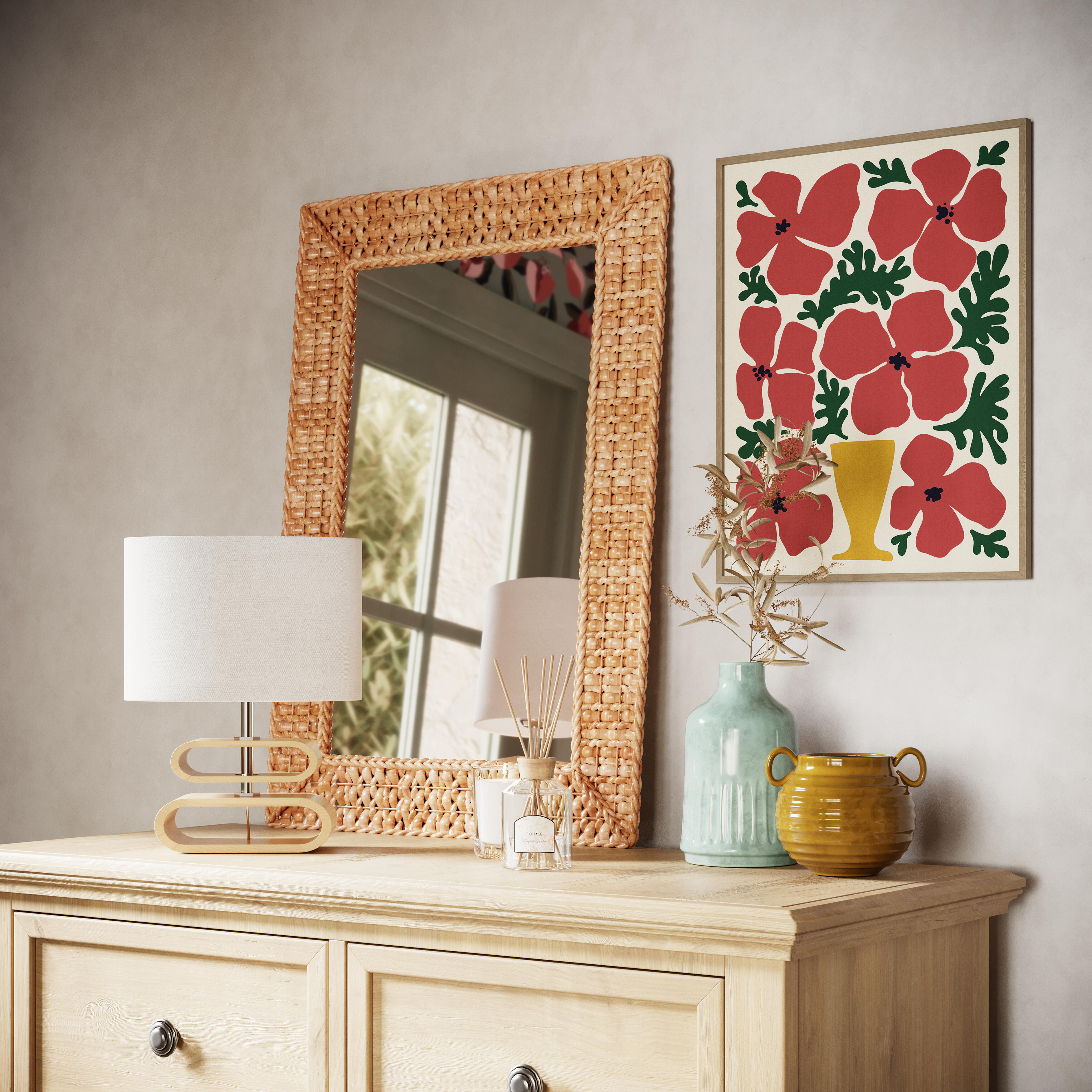 Espejo enmarcado de pared rectangular Jacinte mimbre beige mate INSPIRE de 54 x 78 cm - 2