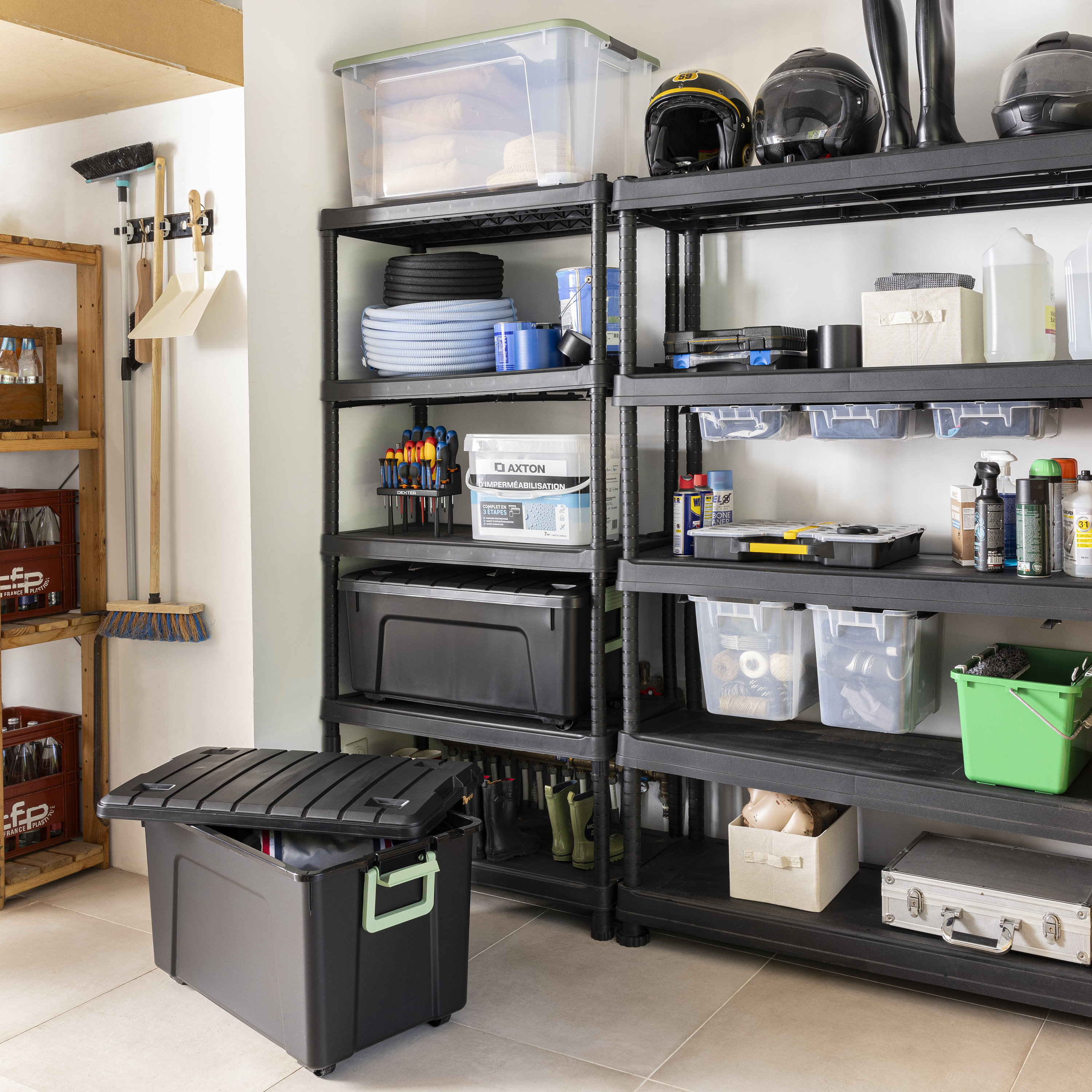 Caixa de arrumação com rodas PVC preto 110L 75x45x45 cm Spaceo - 2