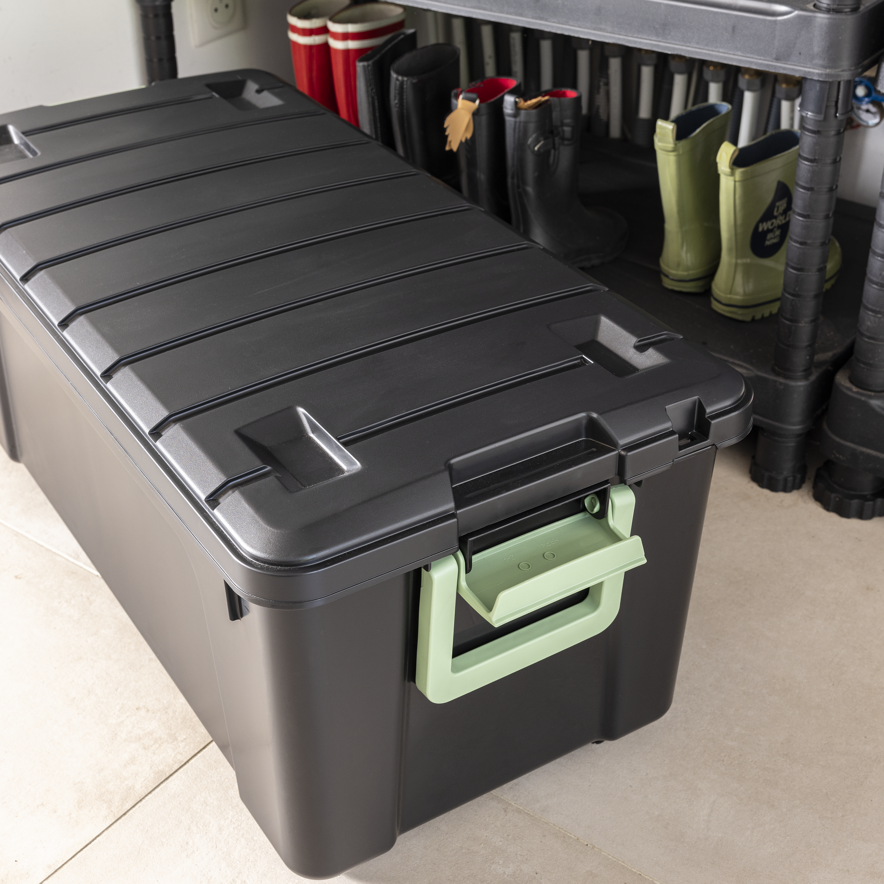 Caixa de arrumação com rodas PVC preto 110L 75x45x45 cm Spaceo - 8