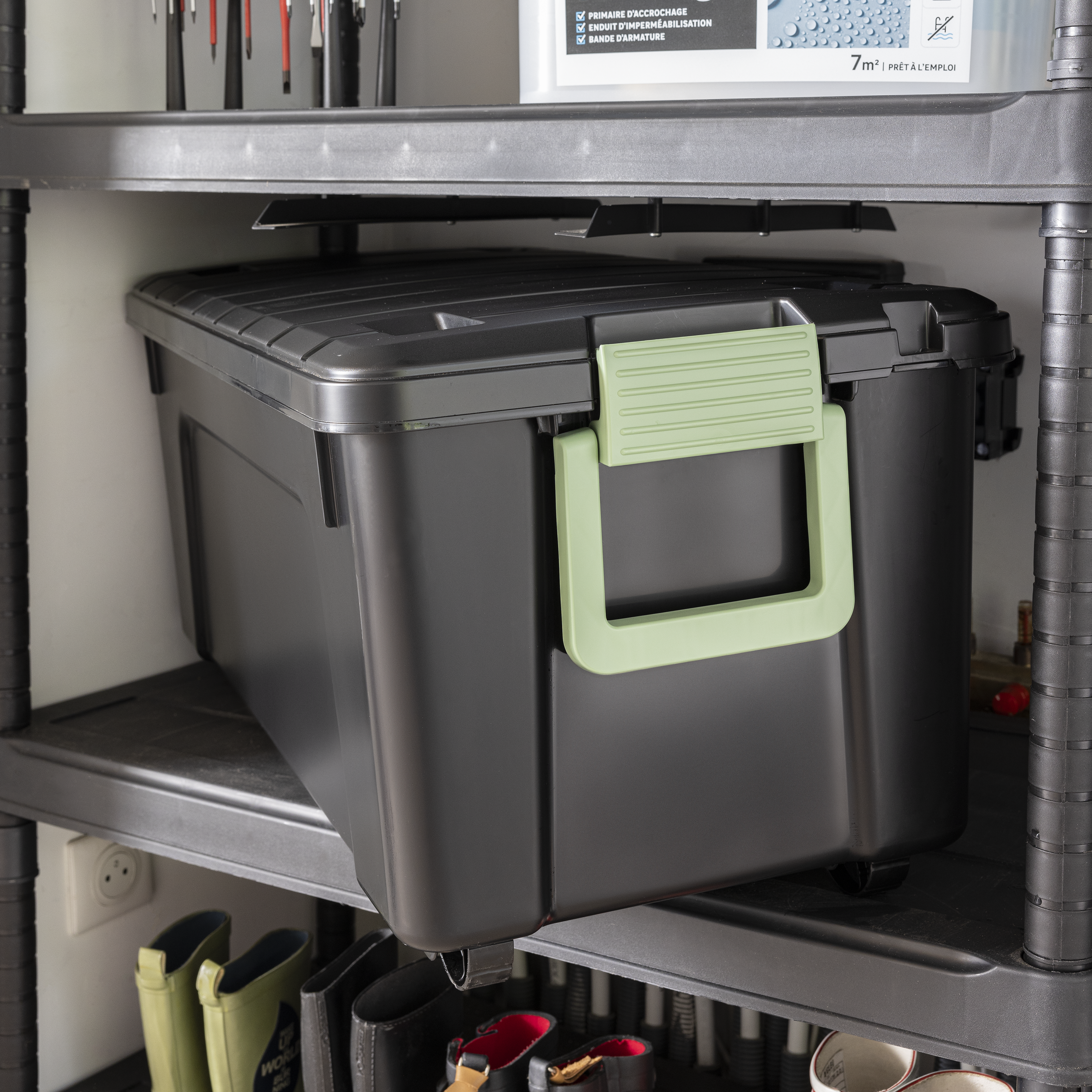 Caixa de arrumação com rodas PVC preto 75L 78x40x35 cm Spaceo - 3