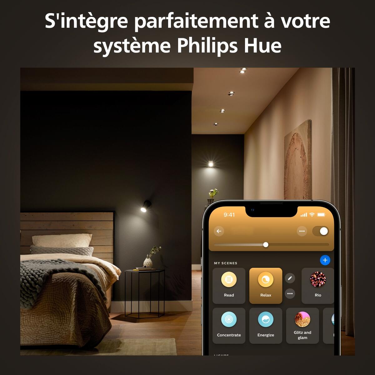 2 ampoules led connectées, réflecteur GU10, 400lm, blanc chaud, PHILIPS HUE - 2