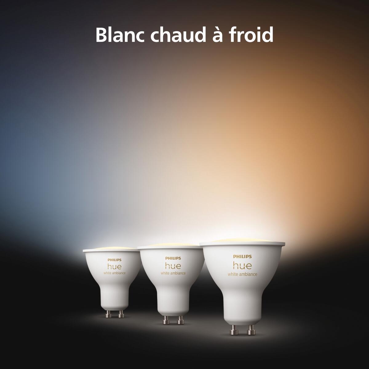 3 ampoules led connectées, réflecteur GU10, 400lm, variation blancs, PHILIPS HUE - 6