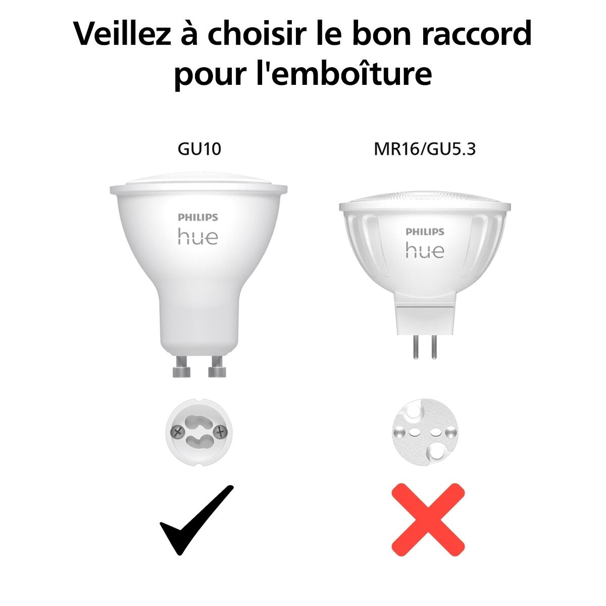 2 ampoules led connectées, réflecteur GU10, 400lm, blanc chaud, PHILIPS HUE - 5