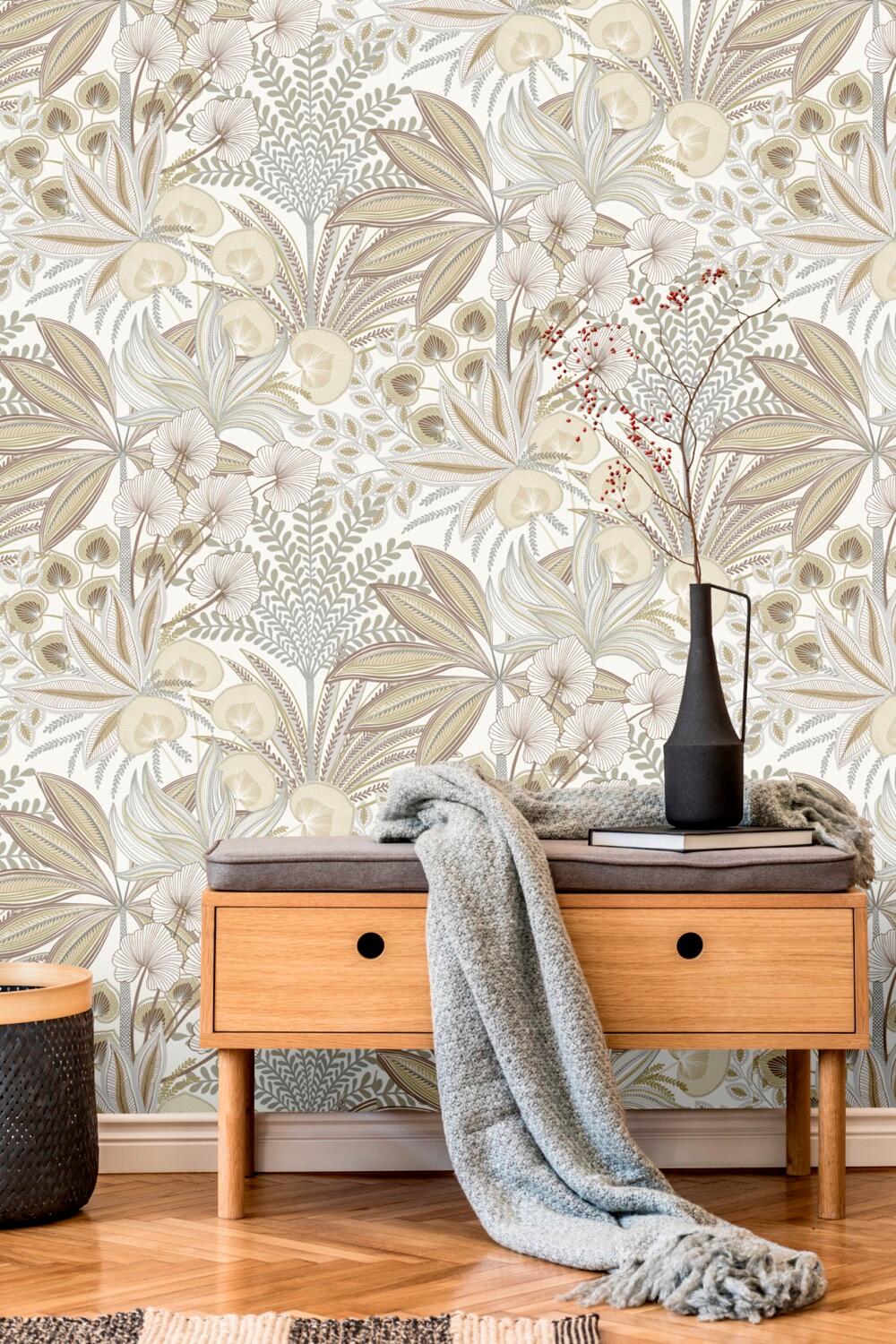 Papier peint intissé Feuille Jody beige | Leroy Merlin