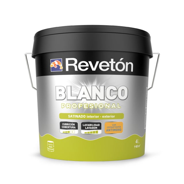 Pintura de interior Blanco Profesional REVETÓN color blanco satinado 4L para paredes y techos