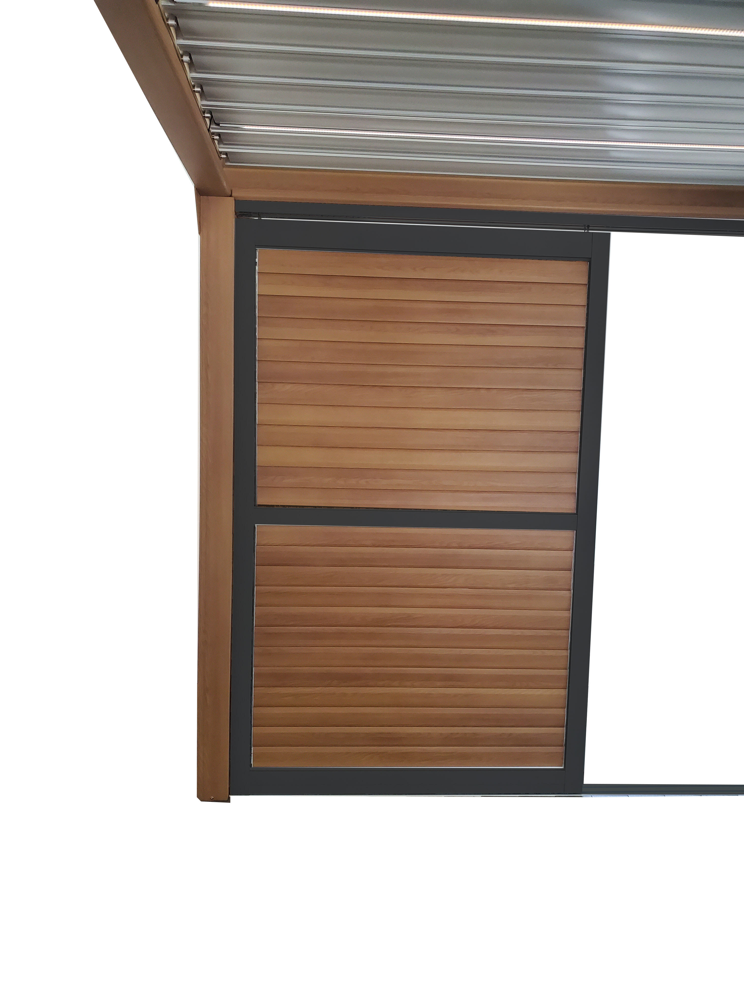 Panneau coulissant GREEN OUTSIDE alu 3m noir+persiennes orientables aspect bois - 3