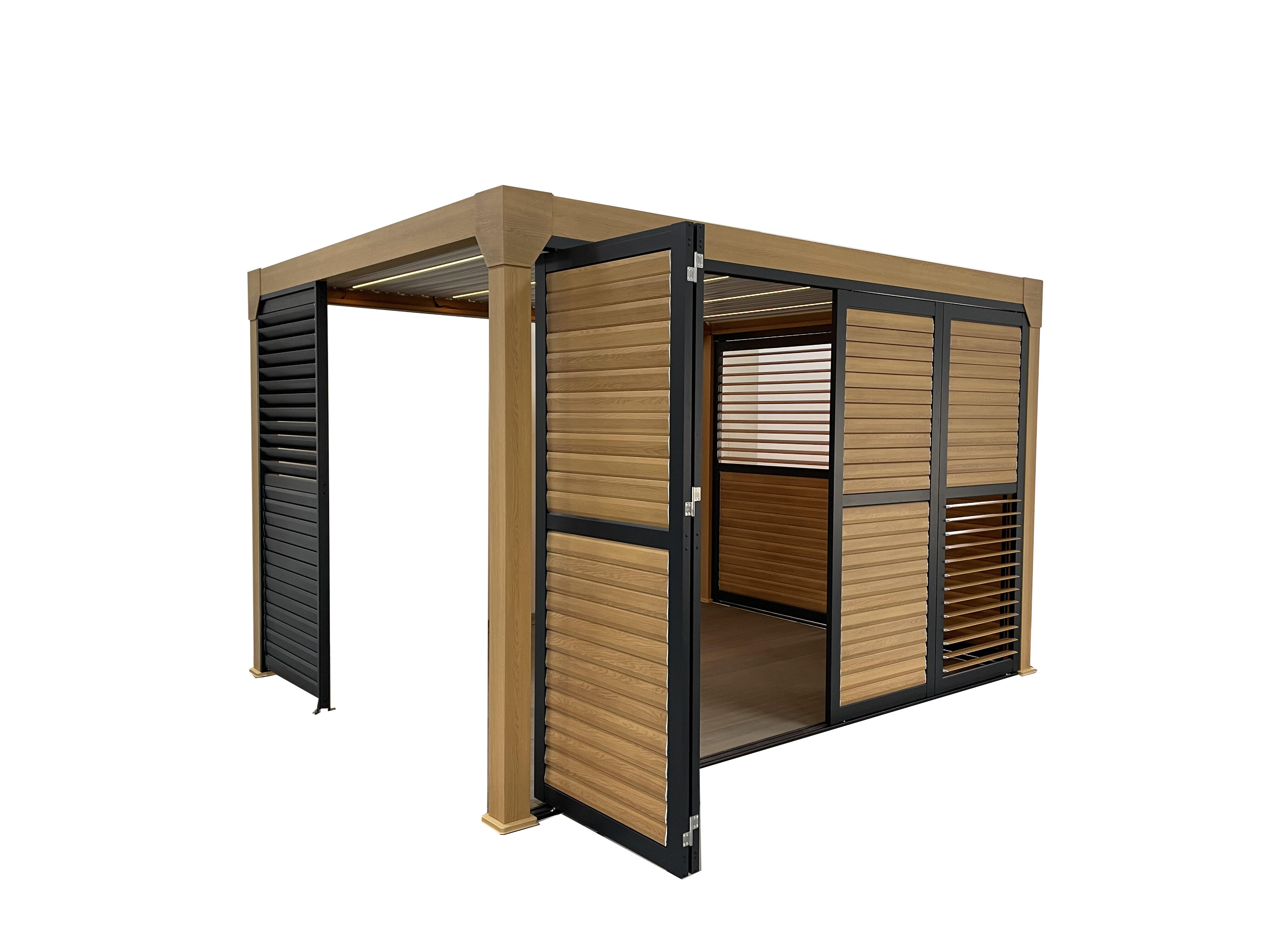 Panneau ouvrant GREEN OUTSIDE alu 4m (2x2m) noir+persiennes orientables asp.bois - 2