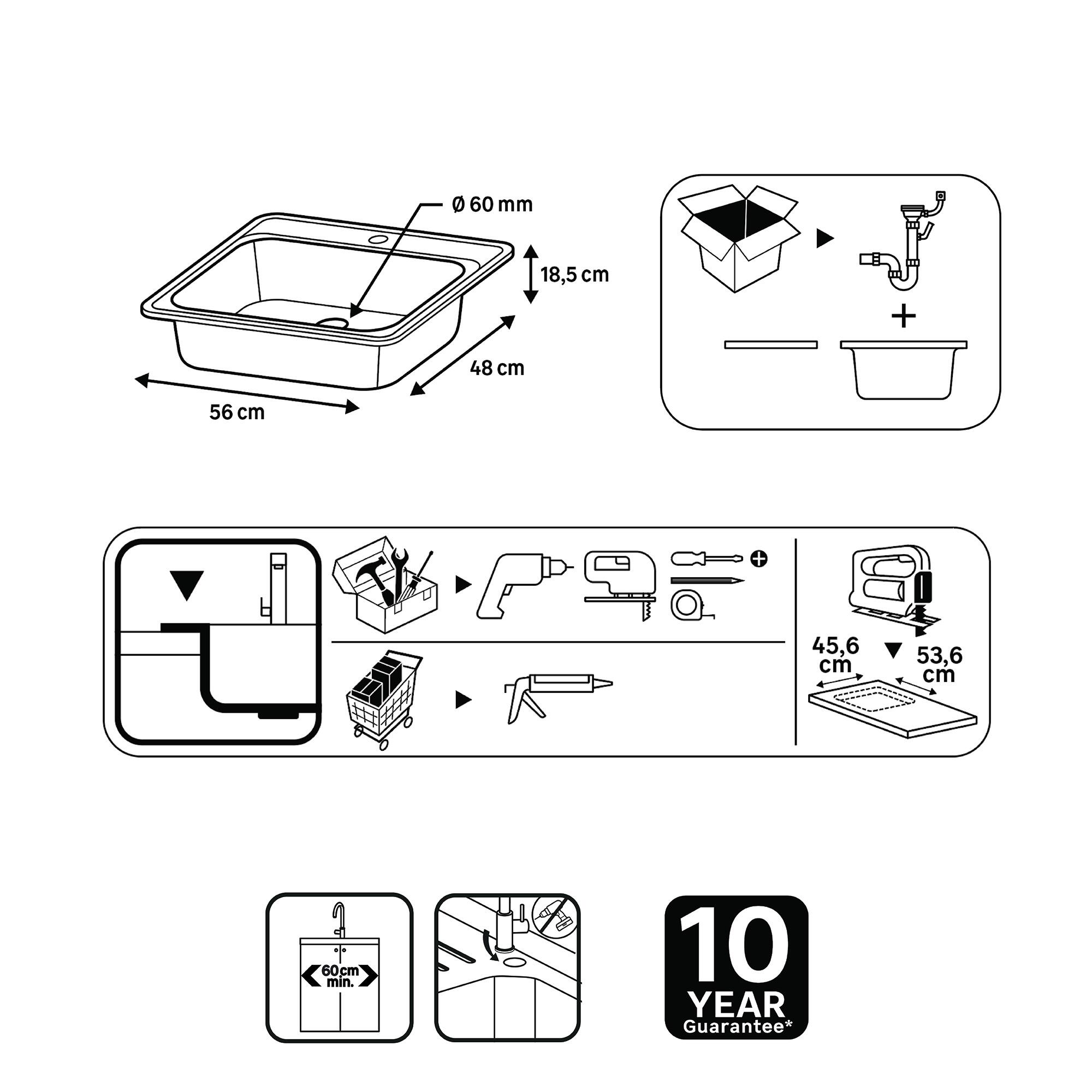 Lavello sopratop 1 vasca in inox argento DELINIA Eleki con tagliere L 56 x L 48 cm - 9