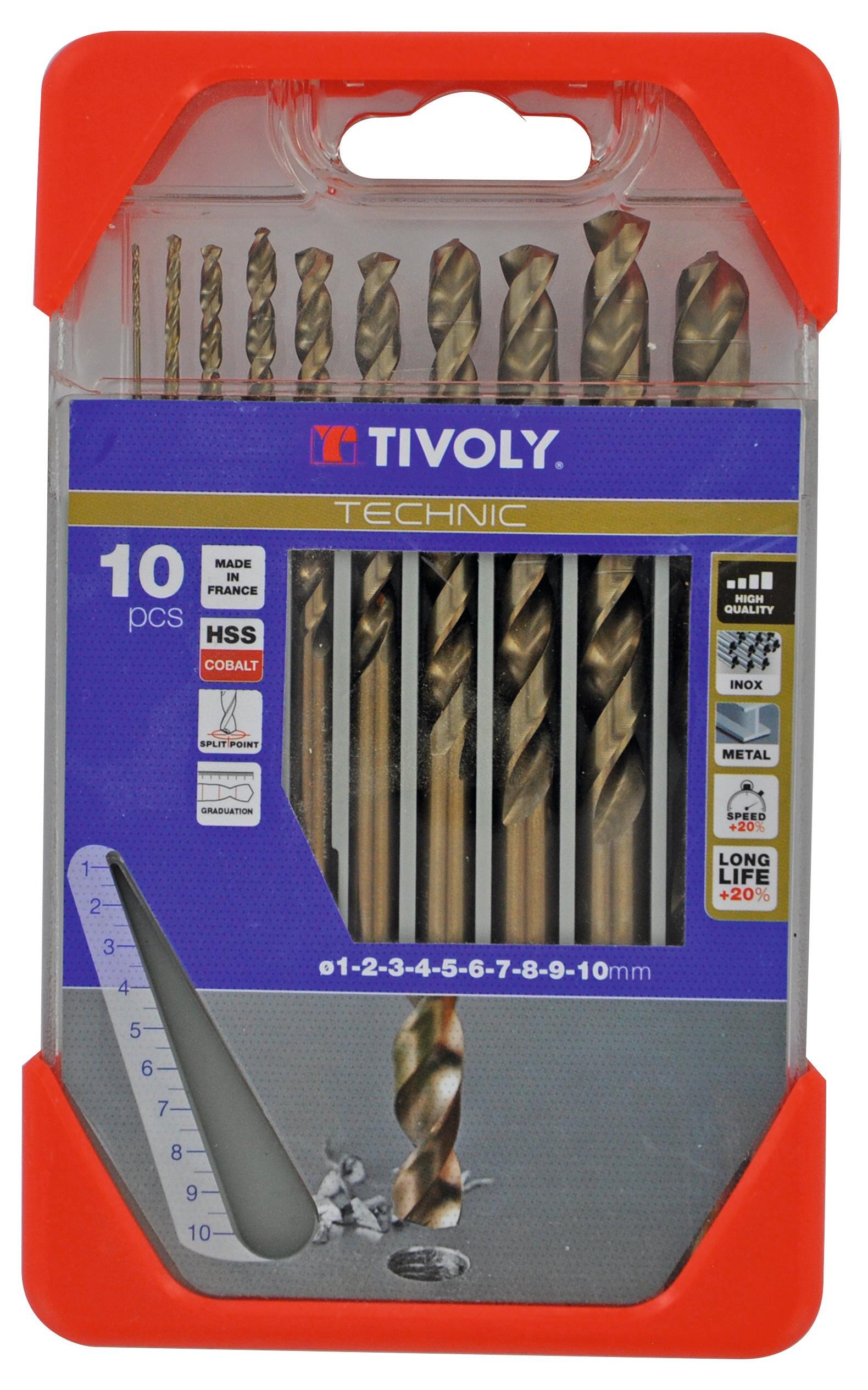Coffret de 10 forets HSS Cobalt 5% Diam.1 à 10 mm -TIVOLY  - 2