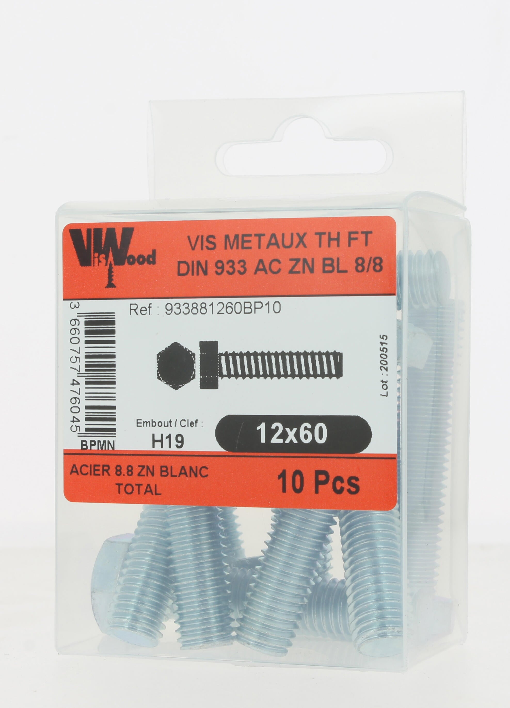 Vis métal Diam.12 mm tête hexagonale Boîte de 10 - VISWOOD - 3