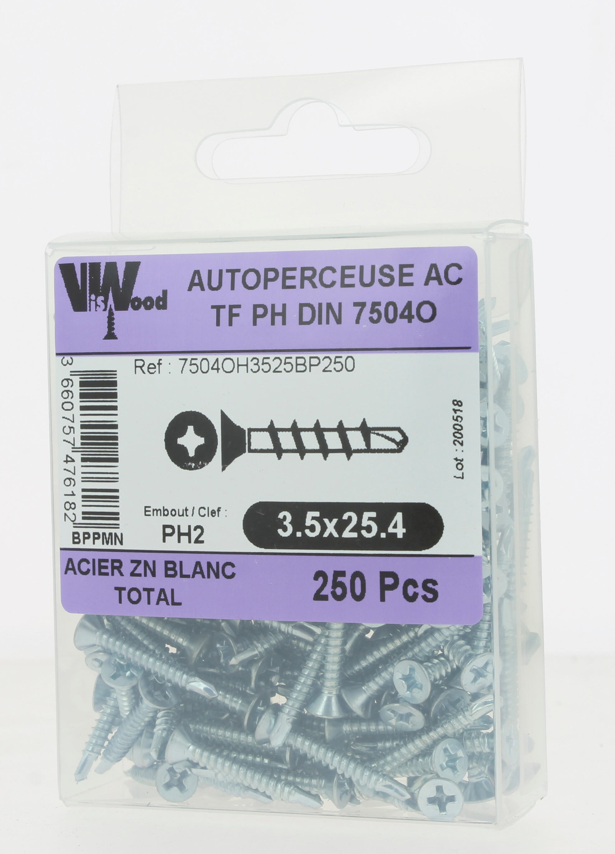 Vis autoforeuse Diam. 3,5 x 25,4 mm Boîte de 250 - VISWOOD - 3