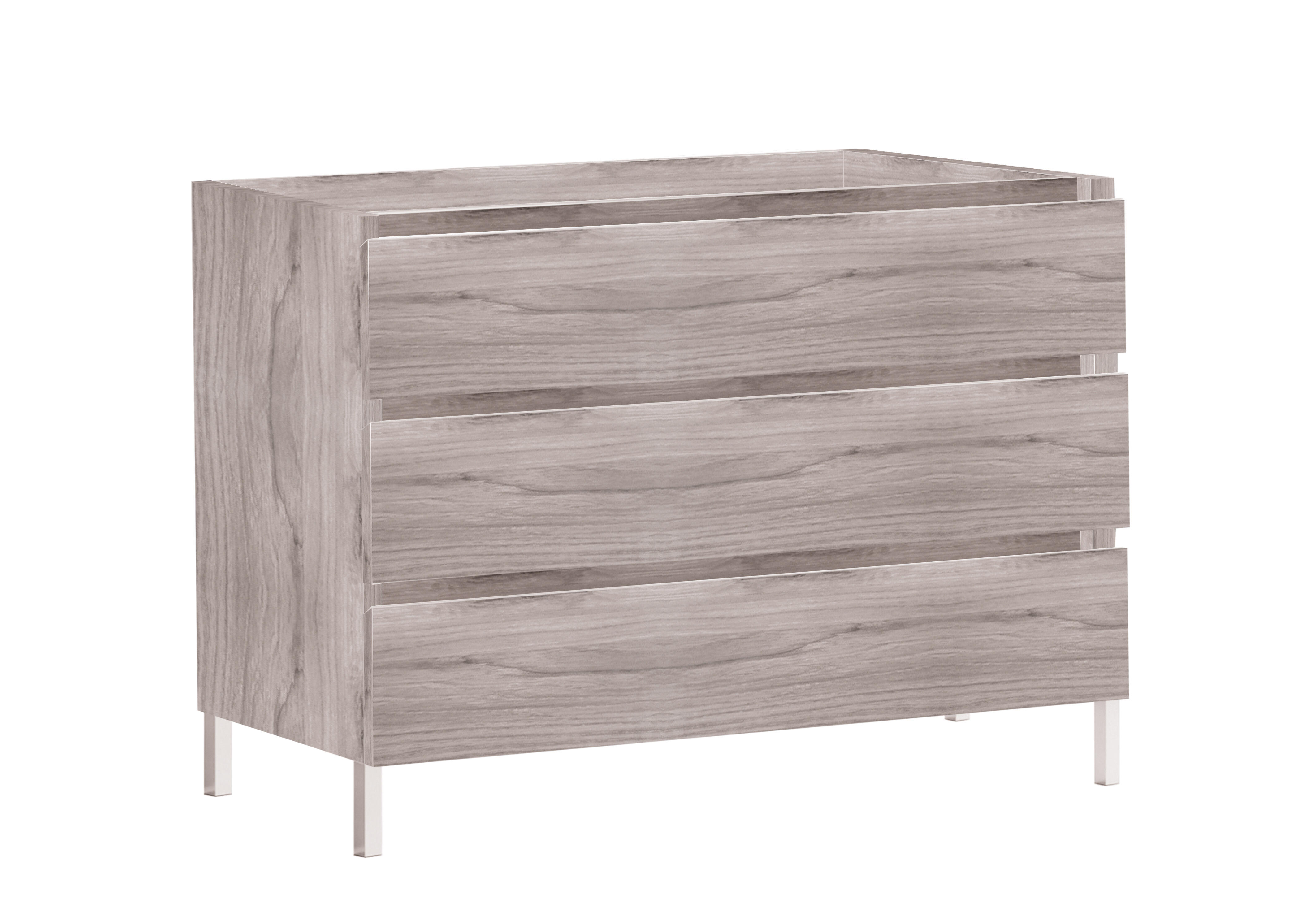 Meuble sous vasque sur pieds 3 tiroirs décor chêne grisé l.120 x P.45 x H.75 cm - ATLANTIS - 2