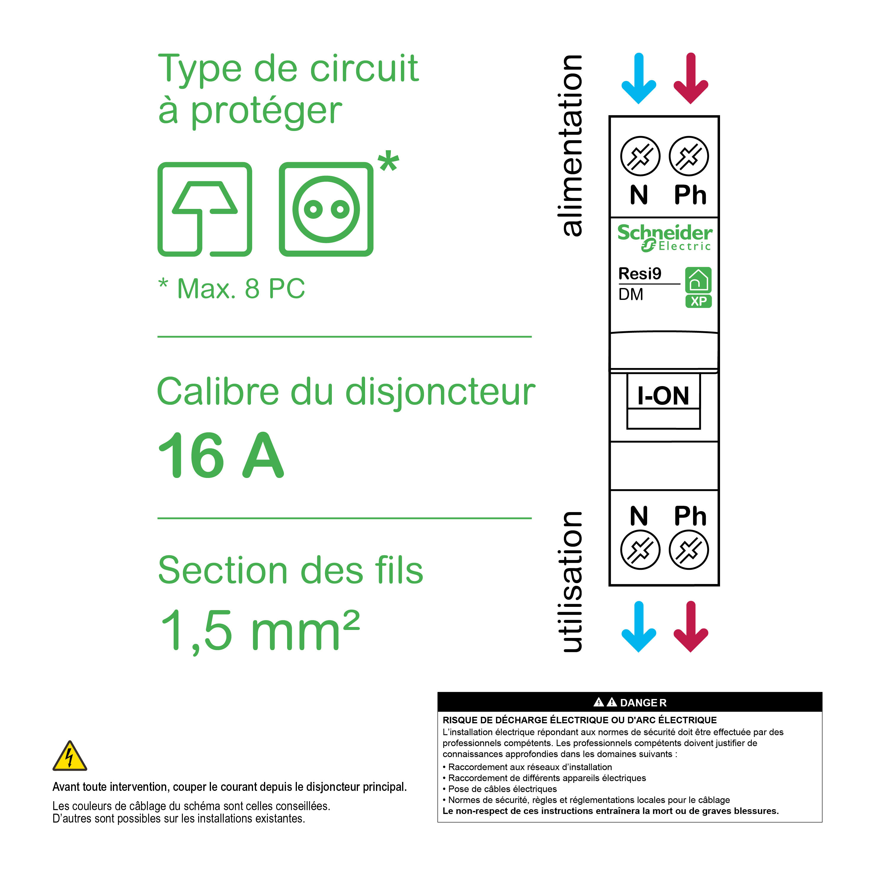 Disjoncteur modulaire 16A Resi9 XP - SCHNEIDER ELECTRIC - 2